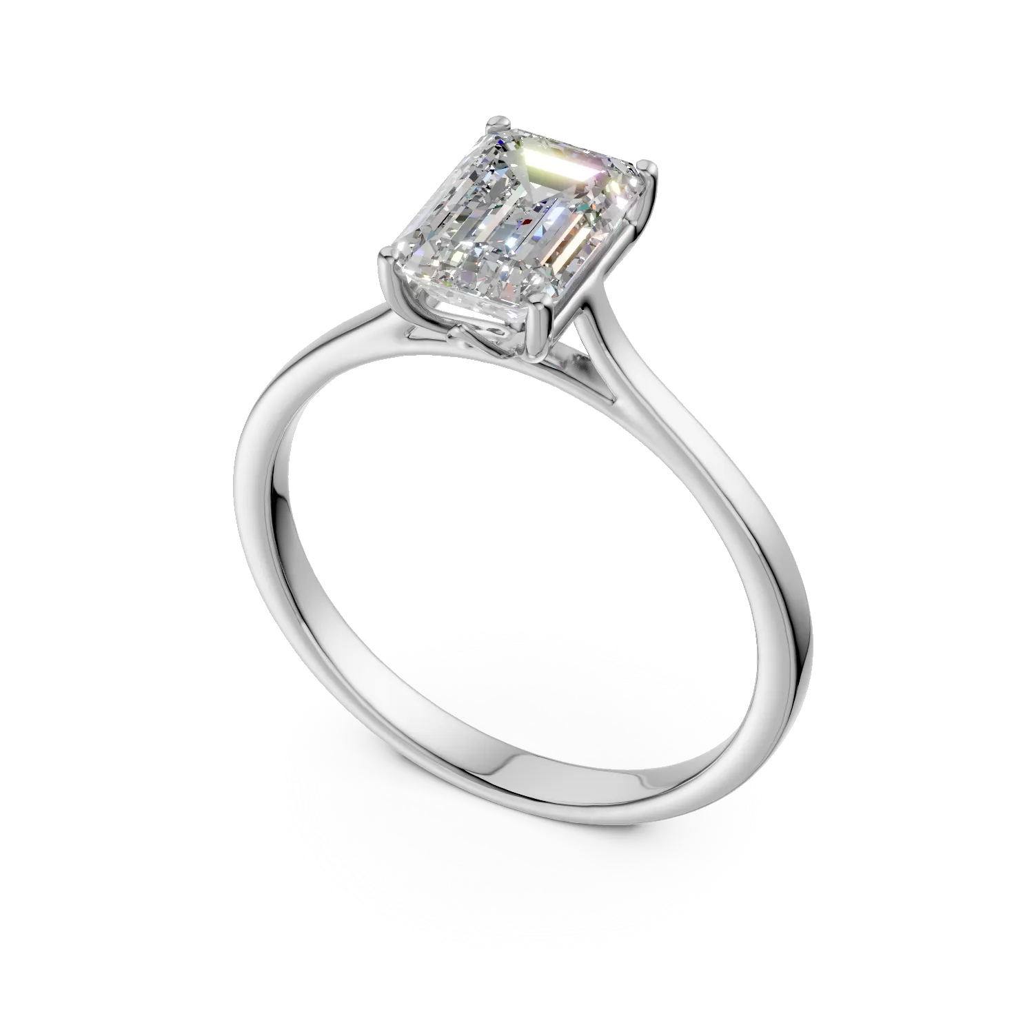 Inel de logodna din aur alb cu diamant solitaire de 1.6ct creat in laborator taietura emerald