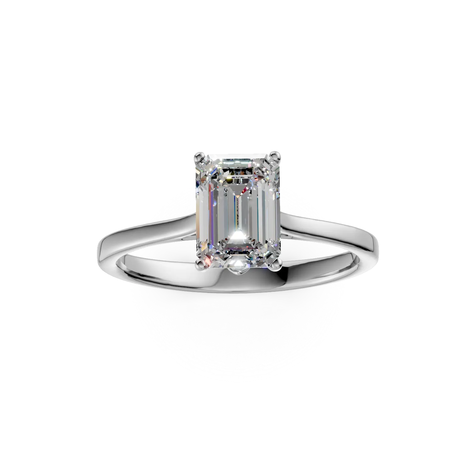 Inel de logodna din aur alb cu diamant solitaire de 1.6ct creat in laborator taietura emerald