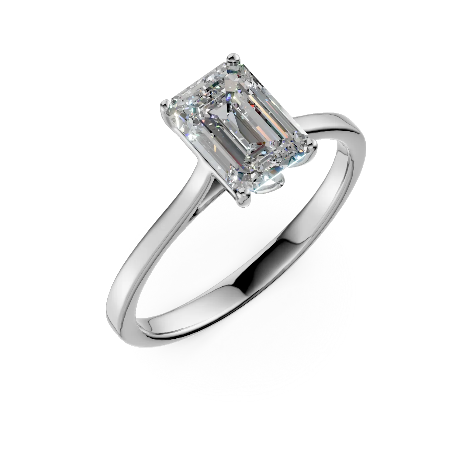 Inel de logodna din aur alb cu diamant solitaire de 1.5ct creat in laborator taietura emerald