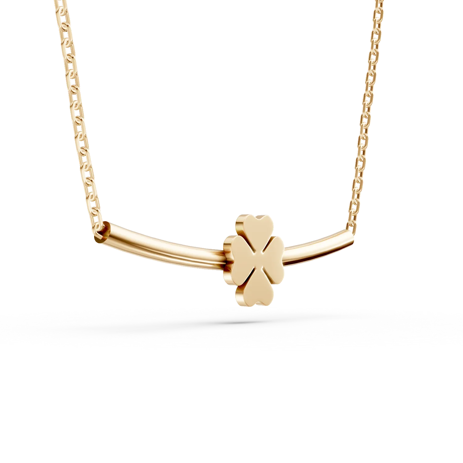 Colier minimalist cu detaliu floral din argint galben