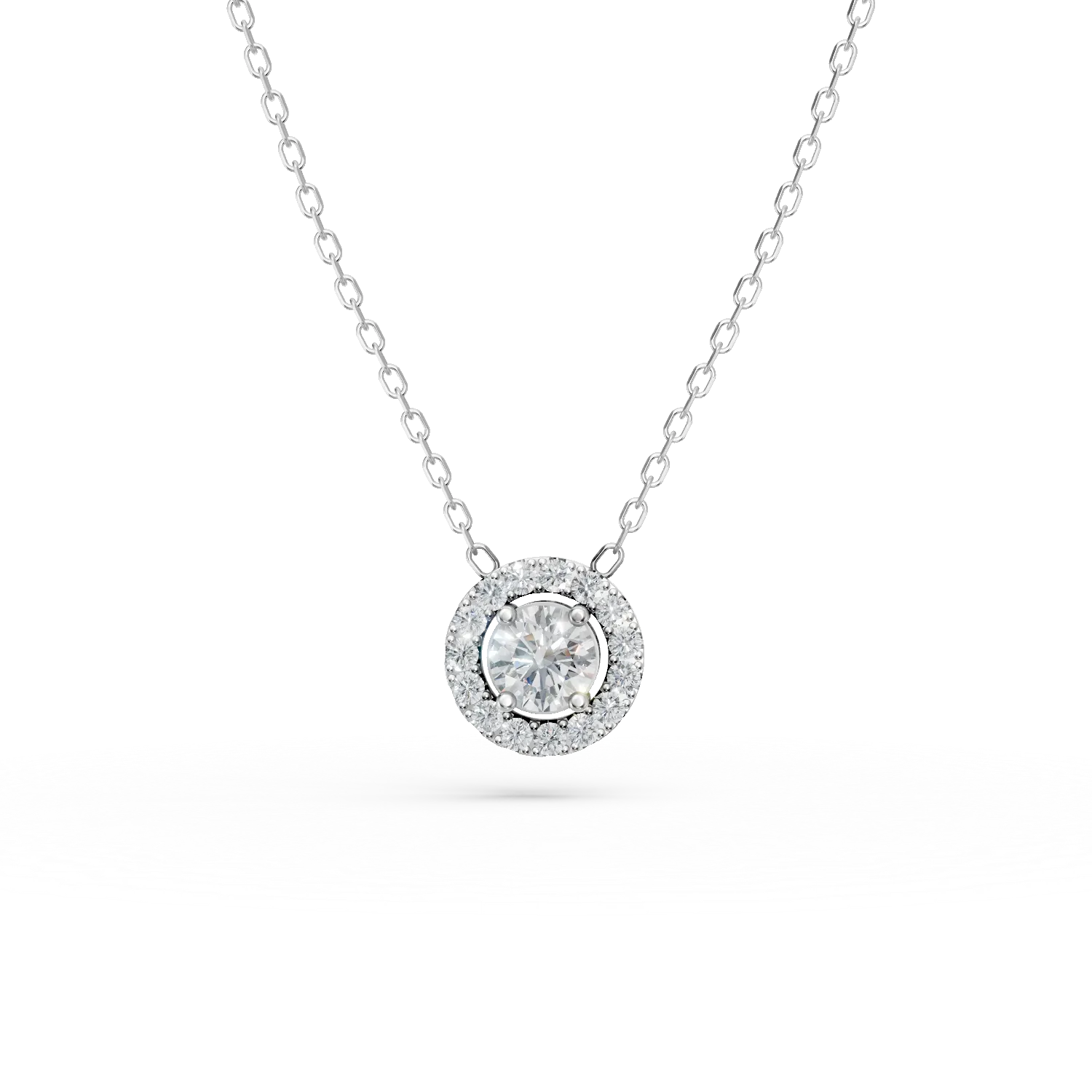 Lant cu pandantiv rotund din argint cu zirconia