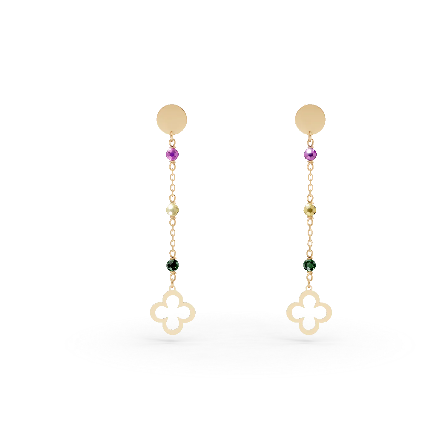 Cercei lungi din argint galben cu zirconii multicolore