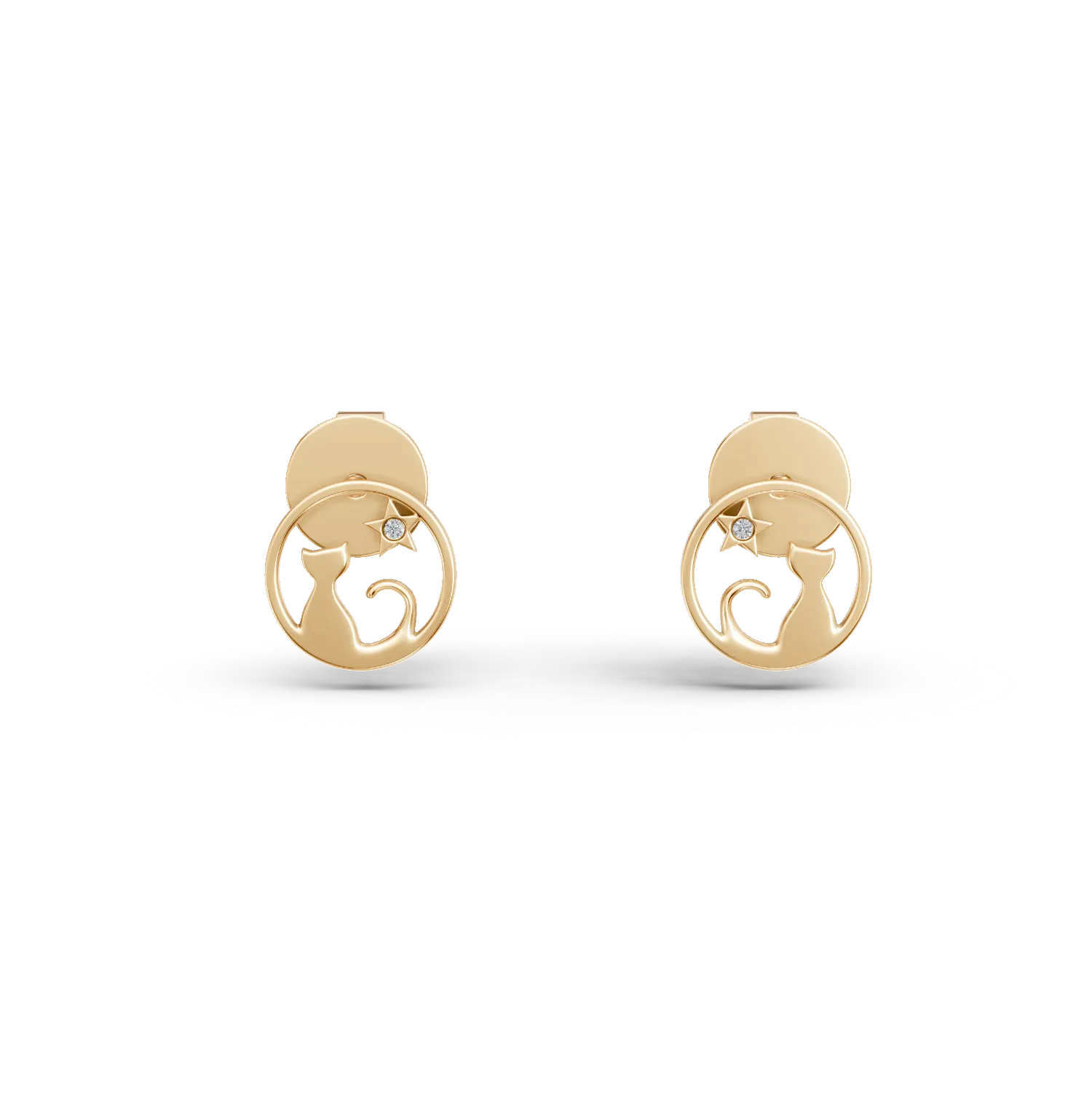 Cercei pisicute din aur galben cu diamante de 0.005ct create in laborator pentru copii