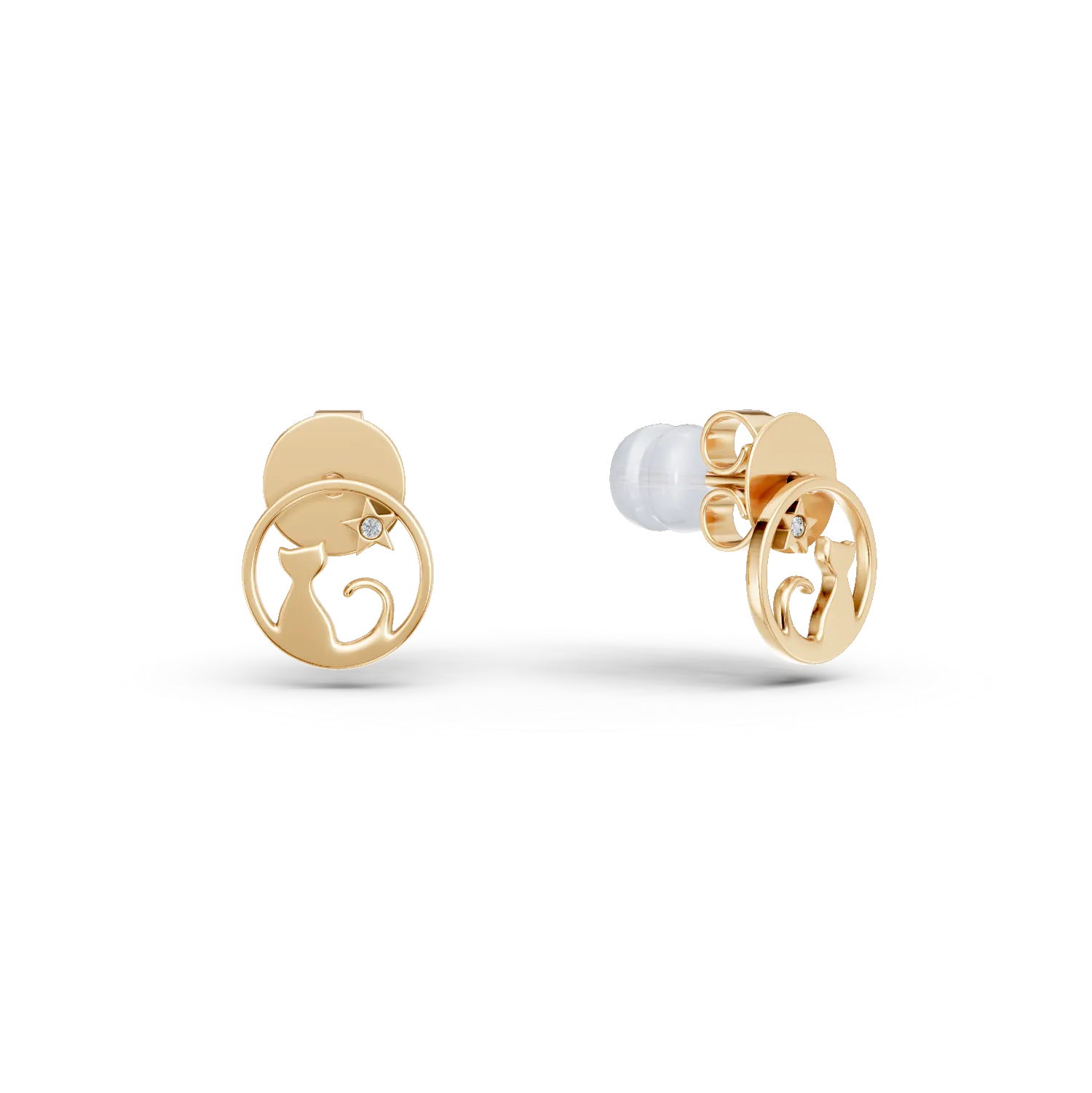 Cercei pisicute din aur galben cu diamante de 0.005ct create in laborator pentru copii