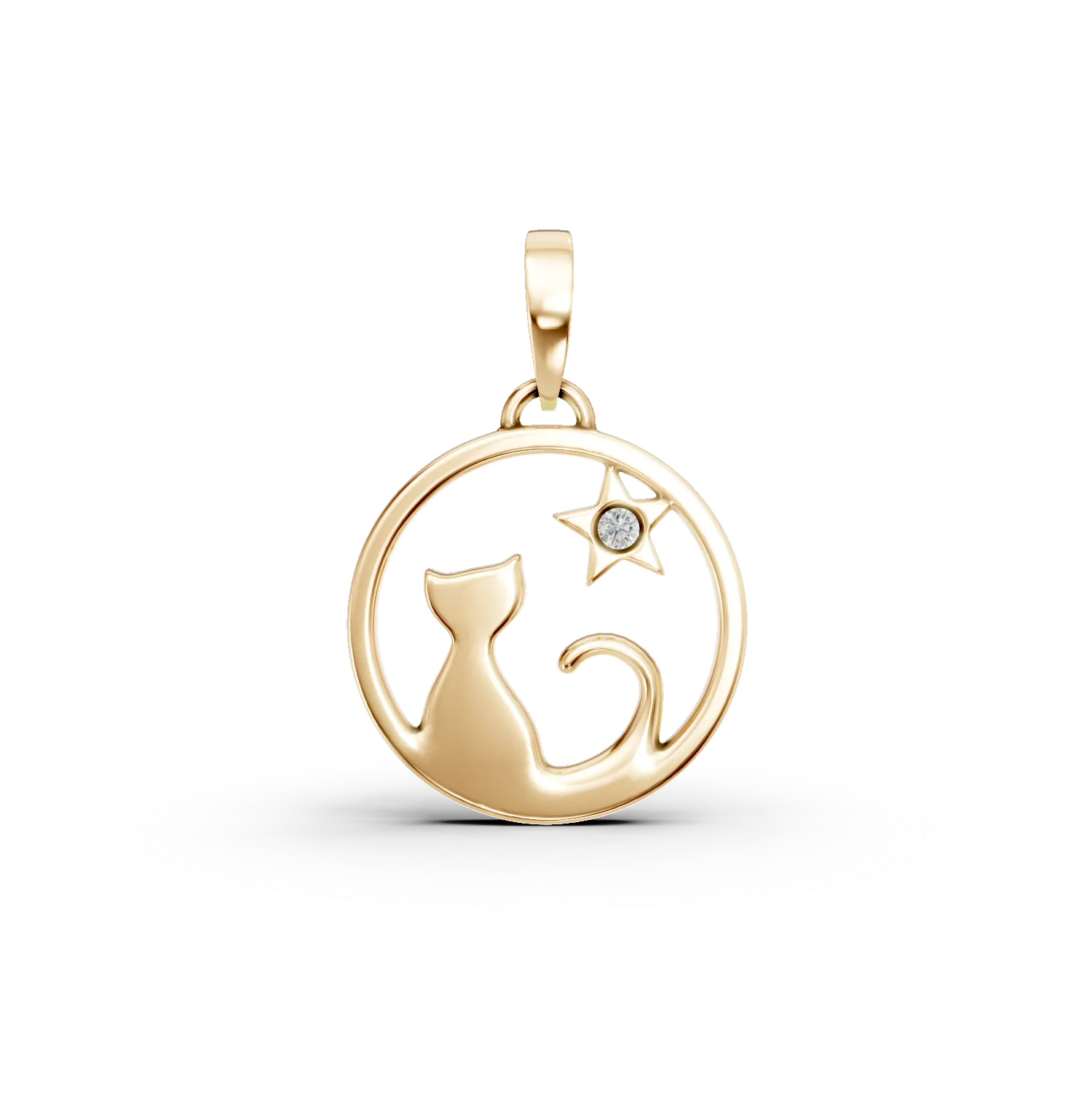 Pandantiv pisicuta din aur galben cu diamant de 0.003ct creat in laborator pentru copii