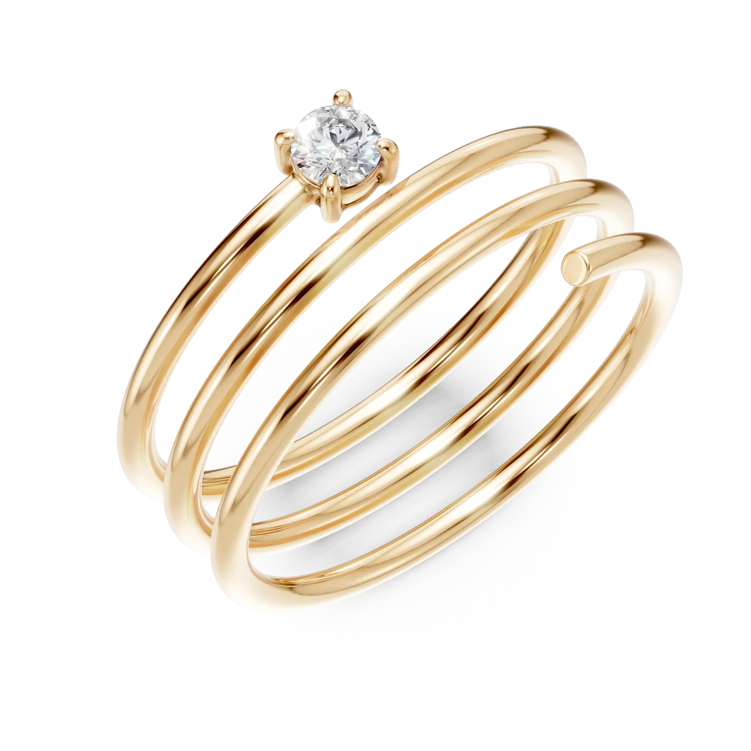 Inel geometric din argint galben cu zirconia