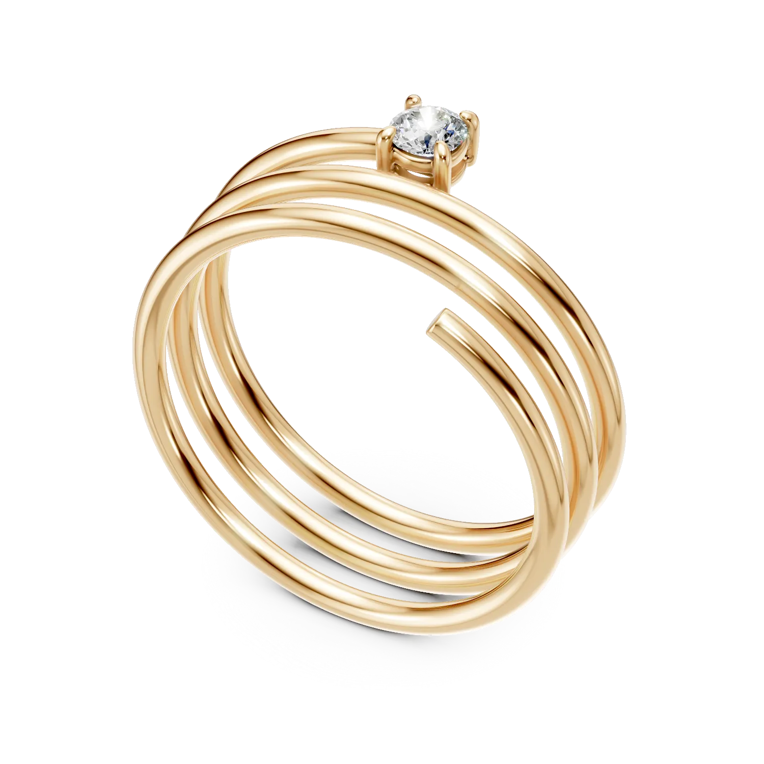 Inel geometric din argint galben cu zirconia