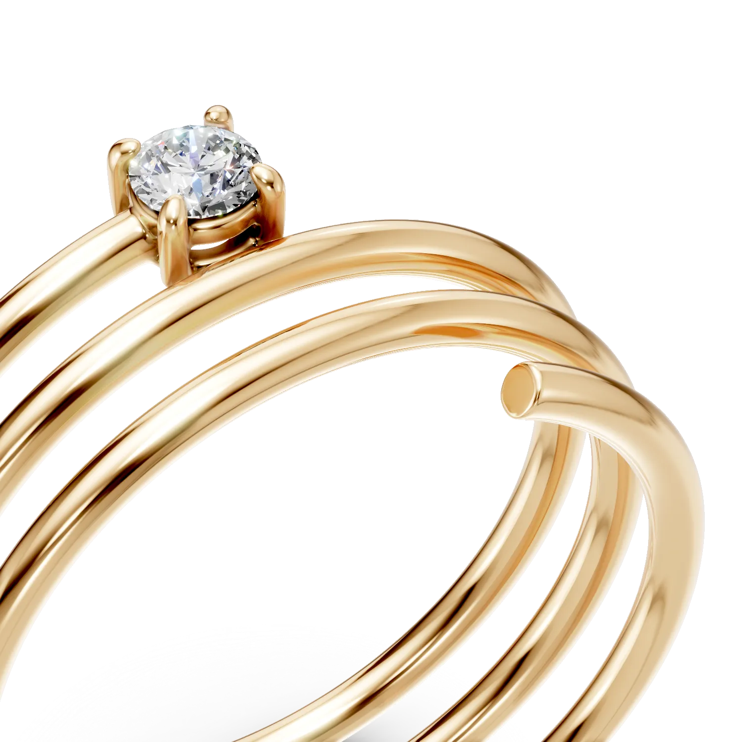Inel geometric din argint galben cu zirconia