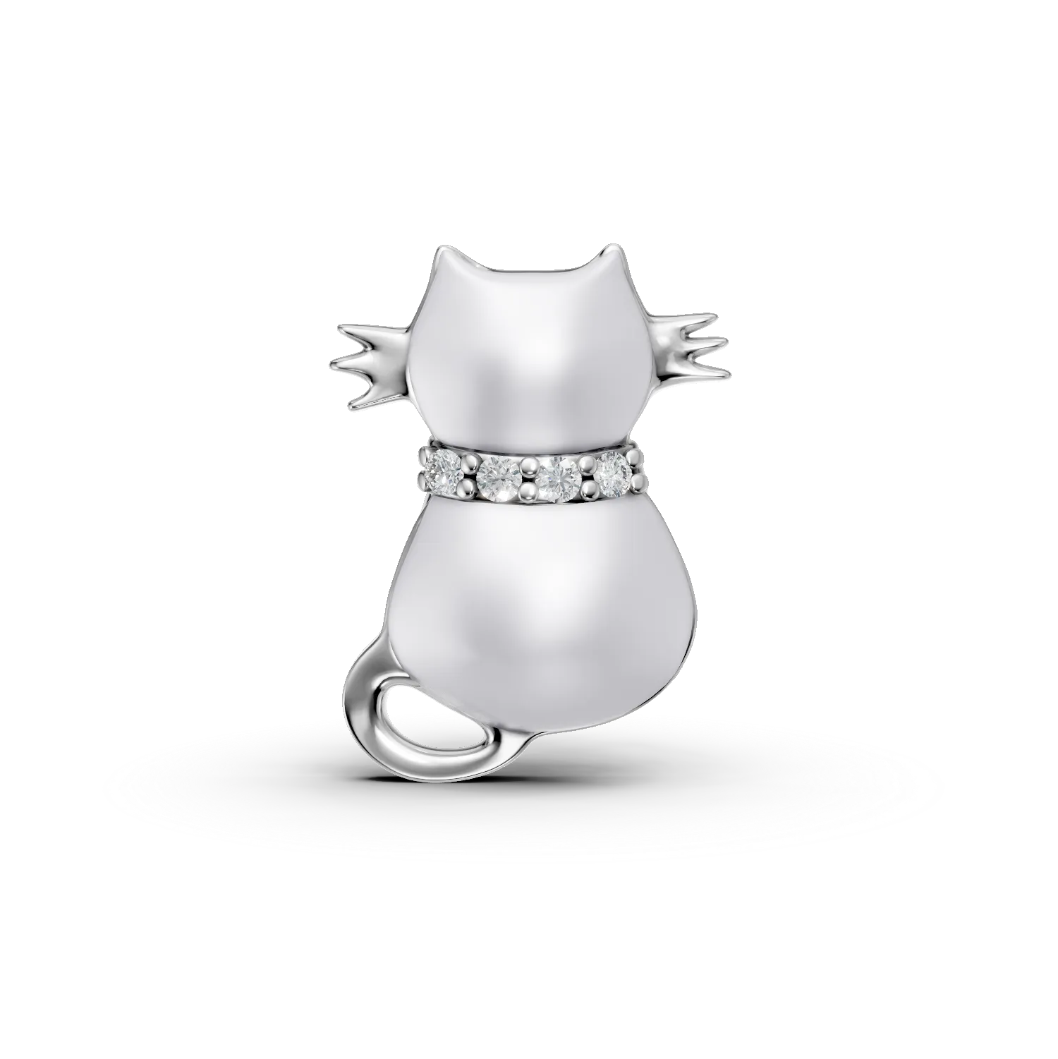 Pandantiv pisicuta din aur alb cu diamante create in laborator de 0.01ct pentru copii