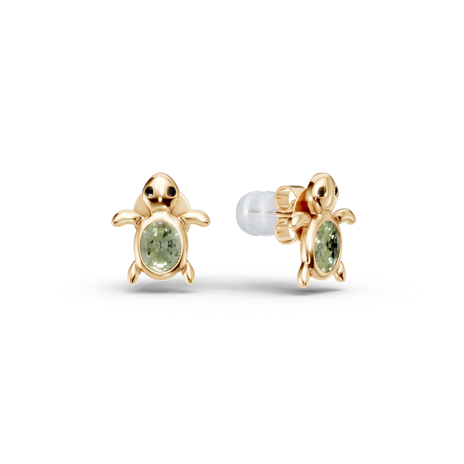 Cercei broscute din aur galben cu peridote de 0.4ct si diamante negre de 0.0.008ct pentru copii