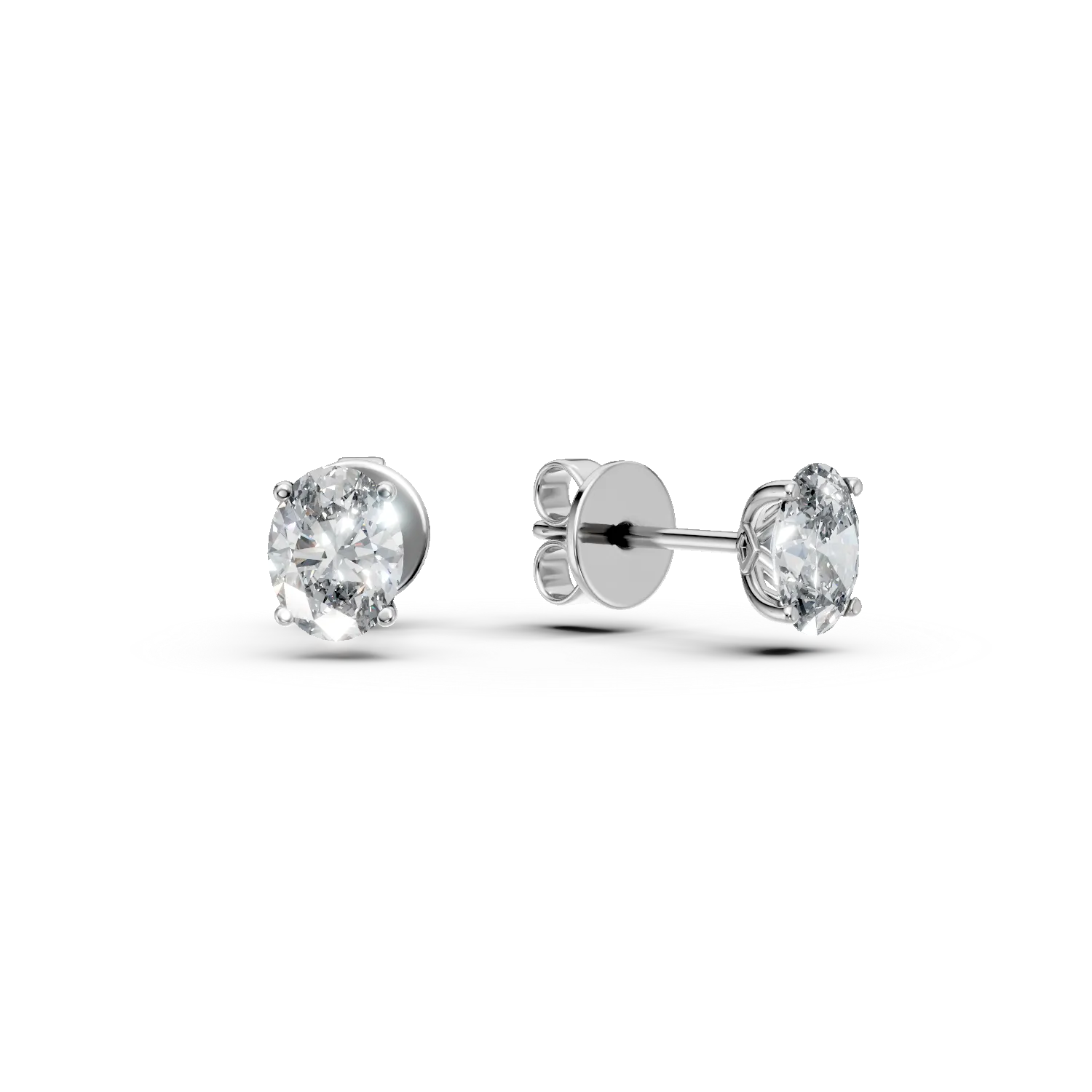 Cercei din aur alb cu diamante solitaire de 0.8ct create in laborator taietura ovala