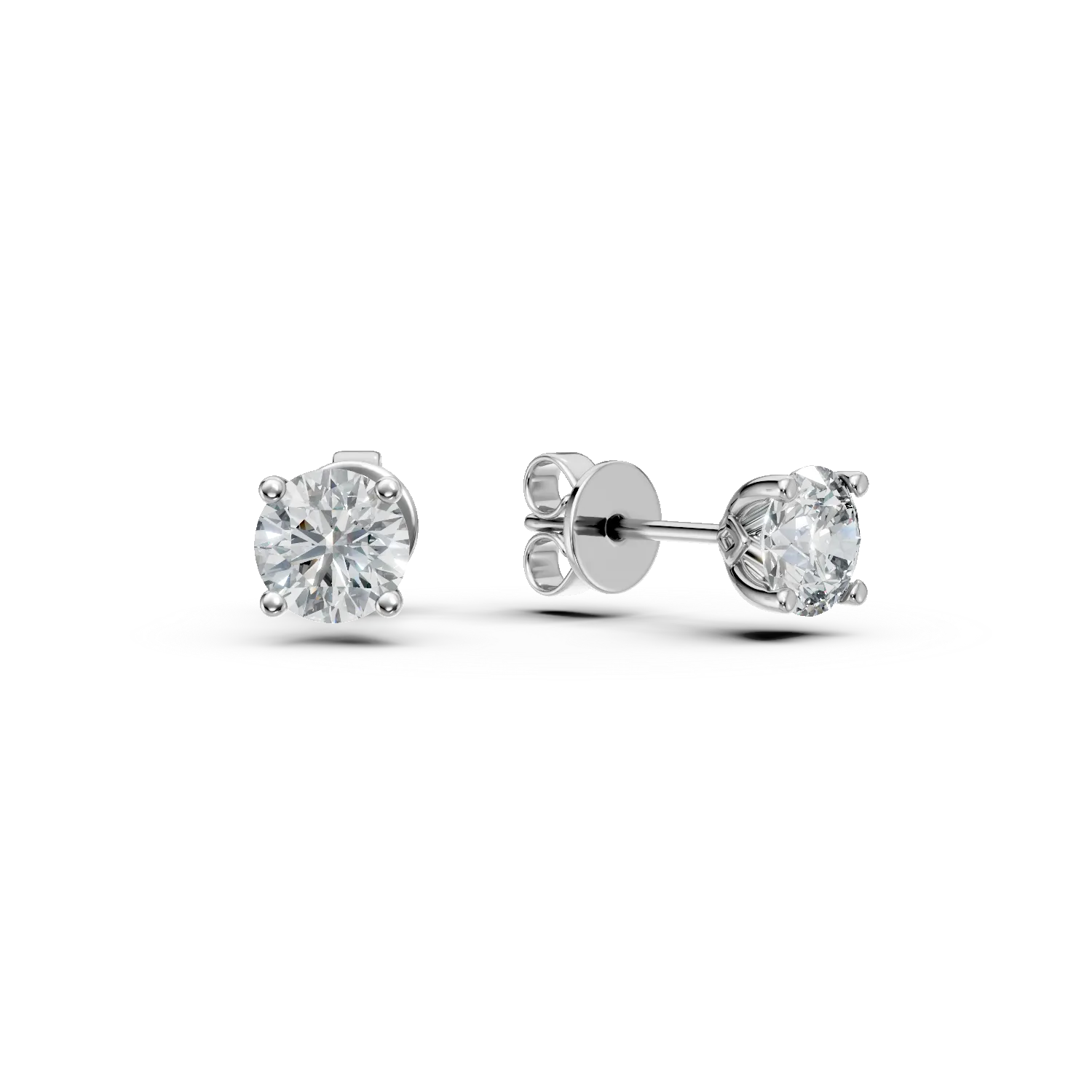 Cercei din aur alb cu diamante solitaire de 1ct create in laborator taietura rotunda
