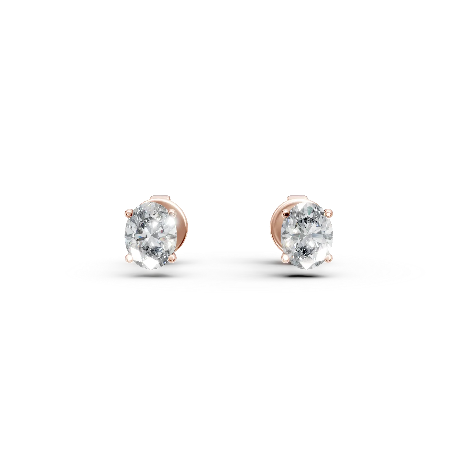 Cercei din aur roz cu diamante solitaire de 0.6ct create in laborator taietura ovala