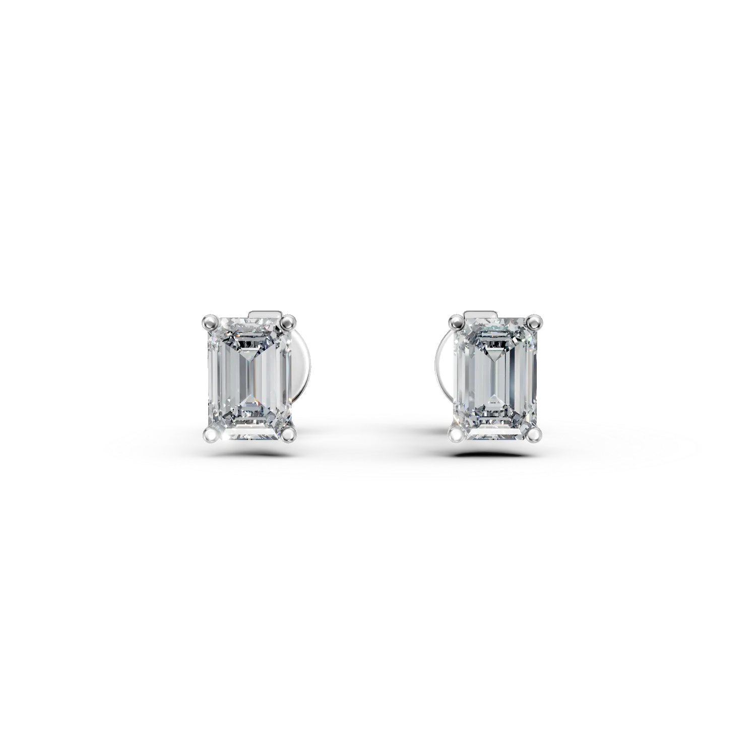 Cercei din aur alb cu diamante solitaire de 1ct create in laborator taietura emerald