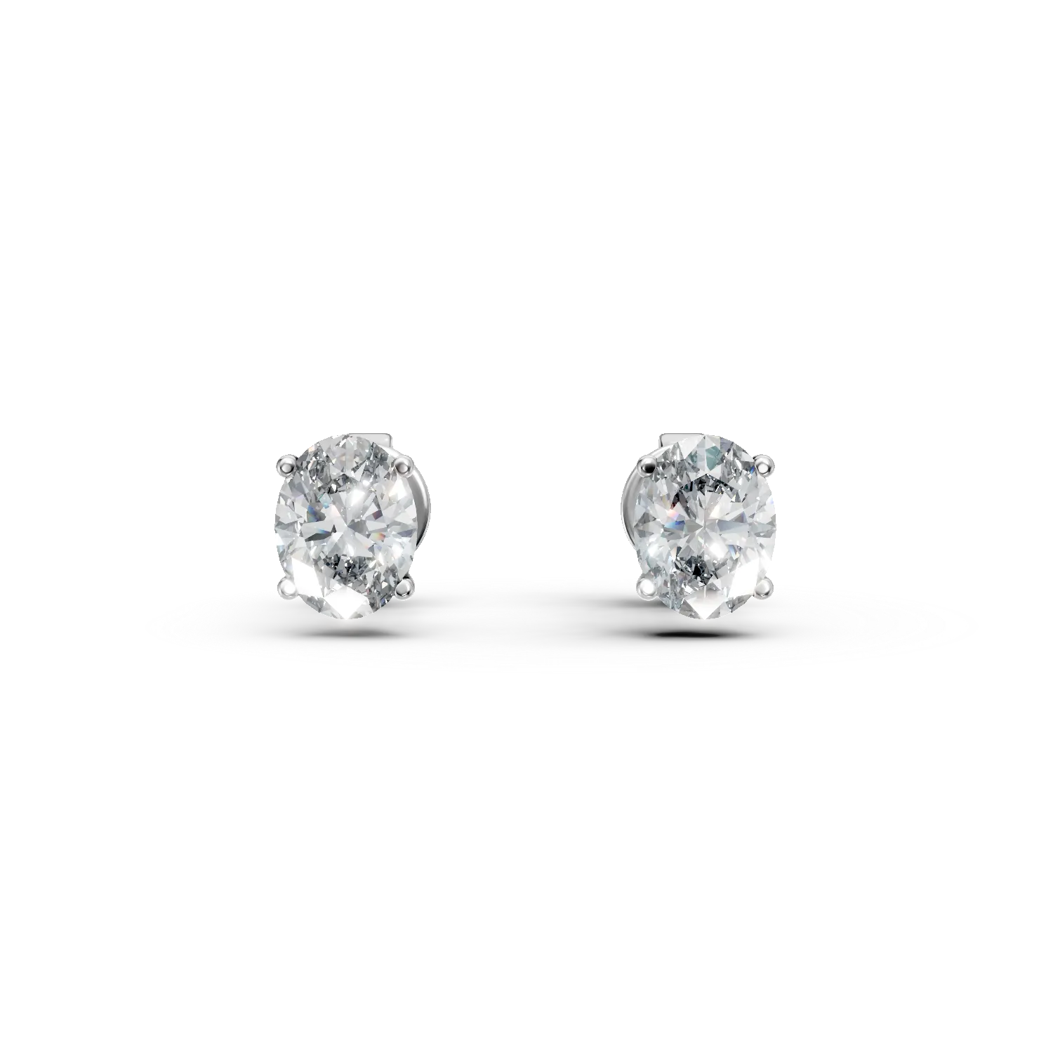 Cercei din aur alb cu diamante solitaire de 1ct create in laborator taietura ovala