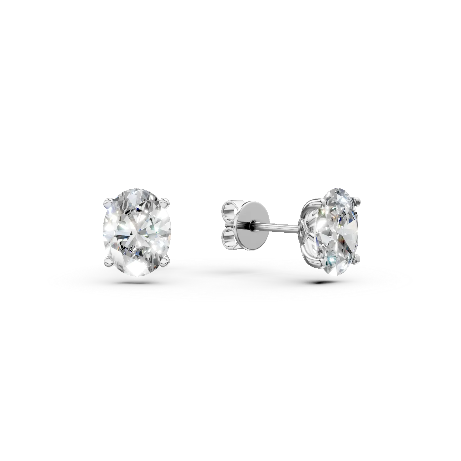 Cercei din aur alb cu diamante solitaire de 1ct create in laborator taietura ovala