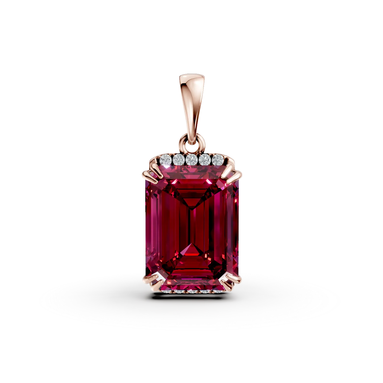 Pandantiv din aur roz cu rubine si diamante de 2ct create in laborator