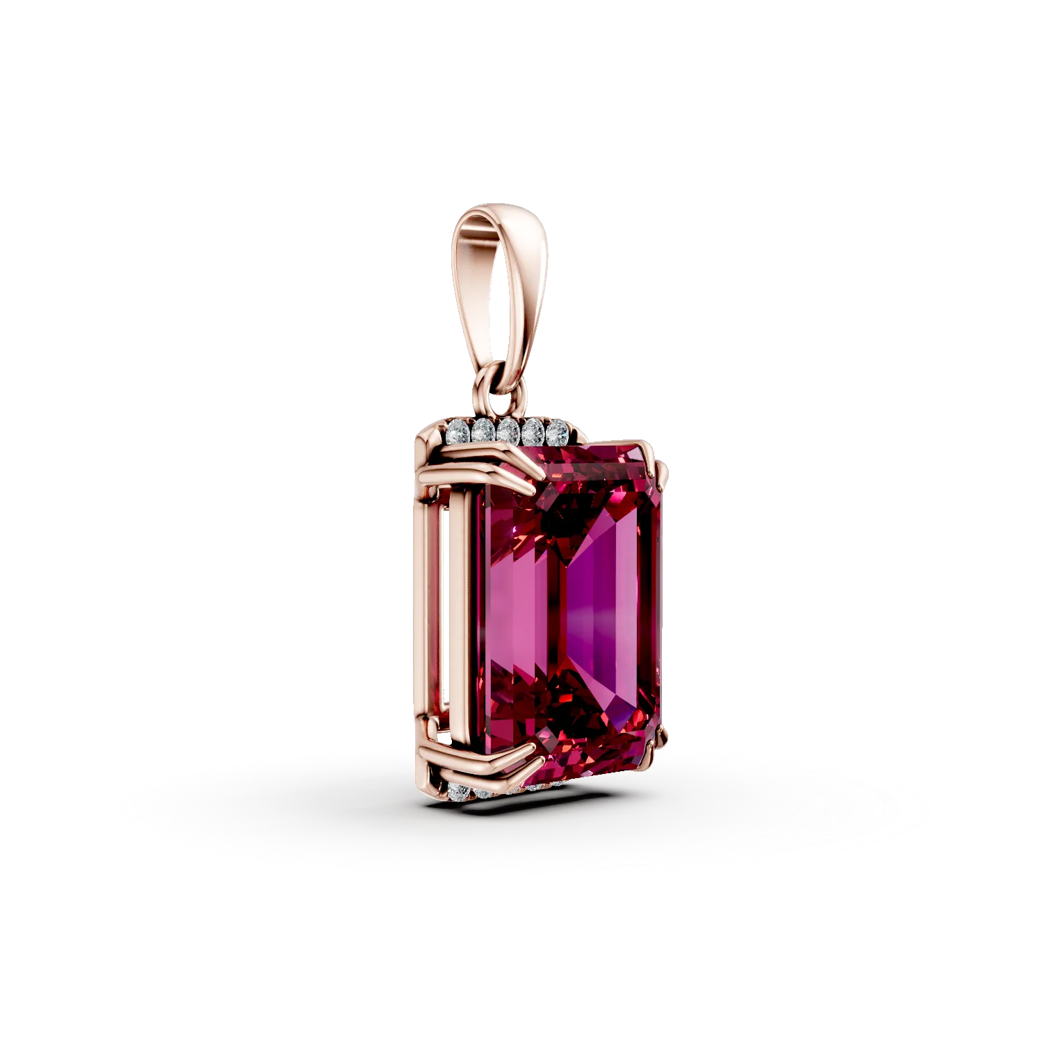 Pandantiv din aur roz cu rubine si diamante de 2ct create in laborator