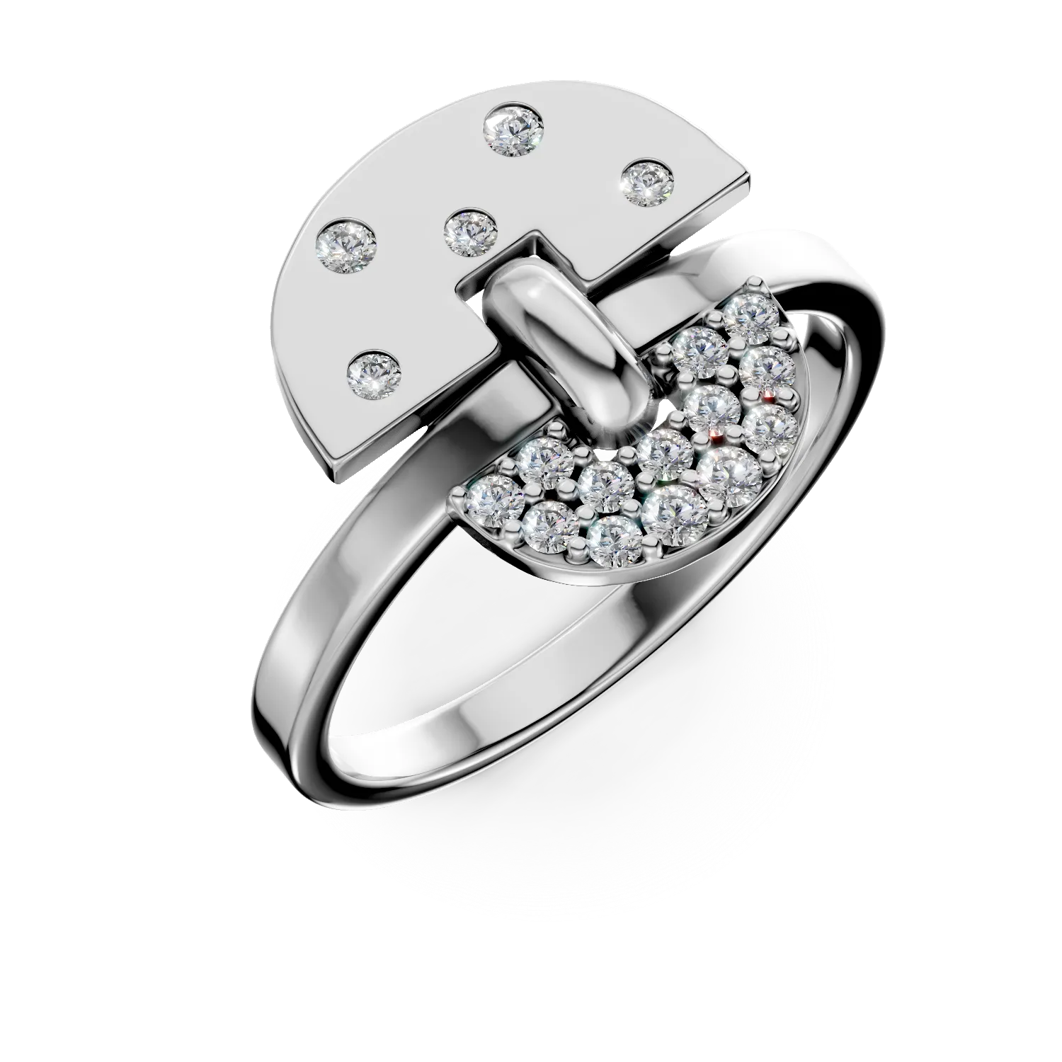 Inel DAAR in semicerc din argint cu diamante de 0.15 create in laborator