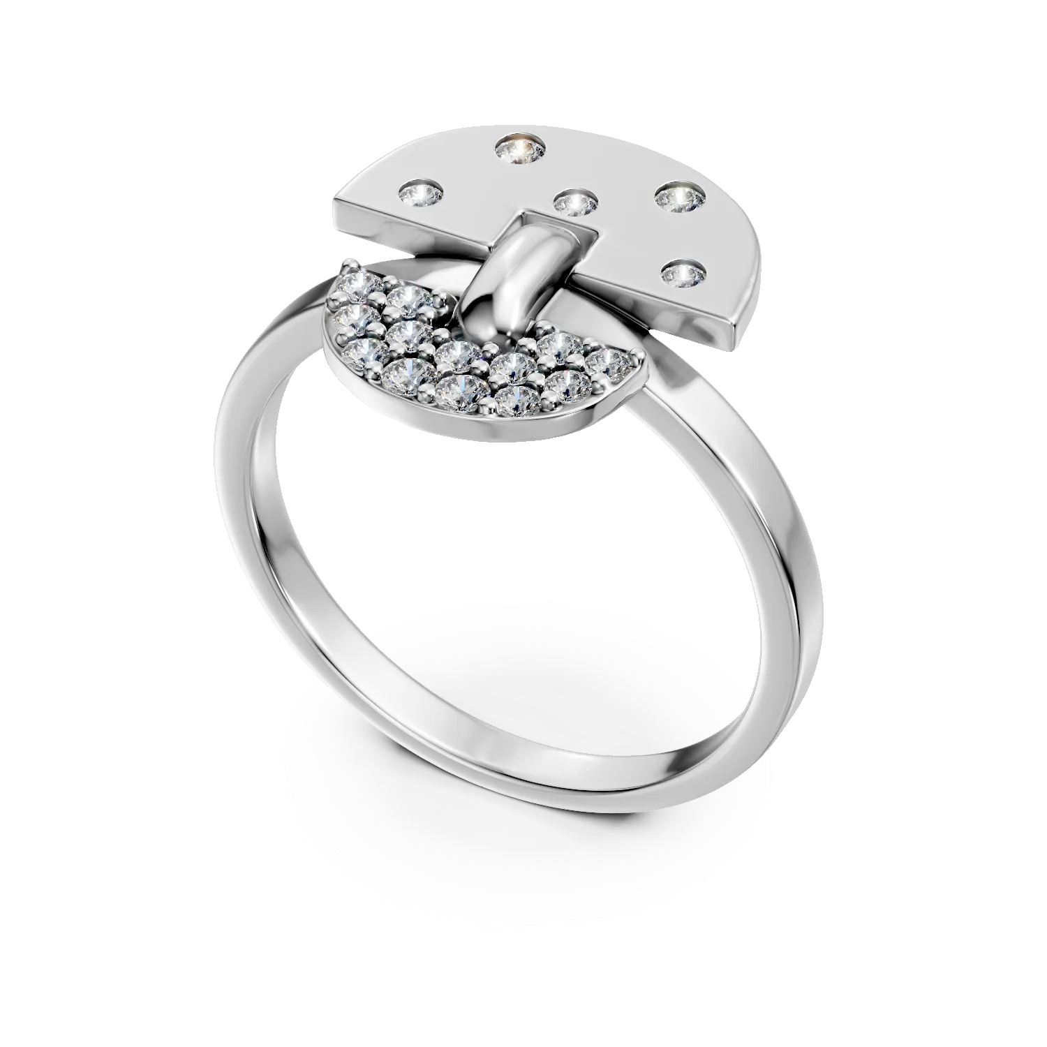 Inel DAAR in semicerc din argint cu diamante de 0.15 create in laborator