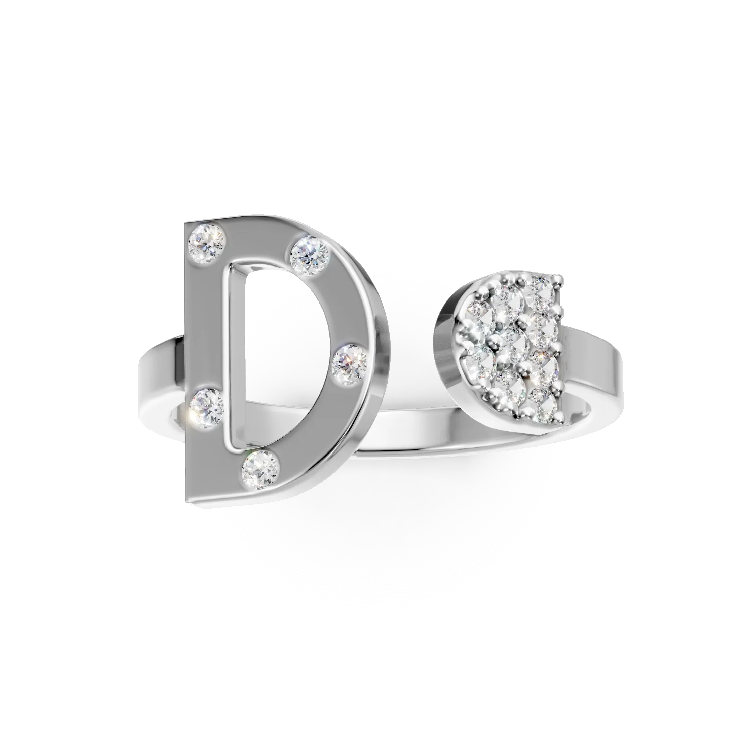 Inel DAAR in echilibru deschis din argint cu diamante de 0.1ct create in laborator