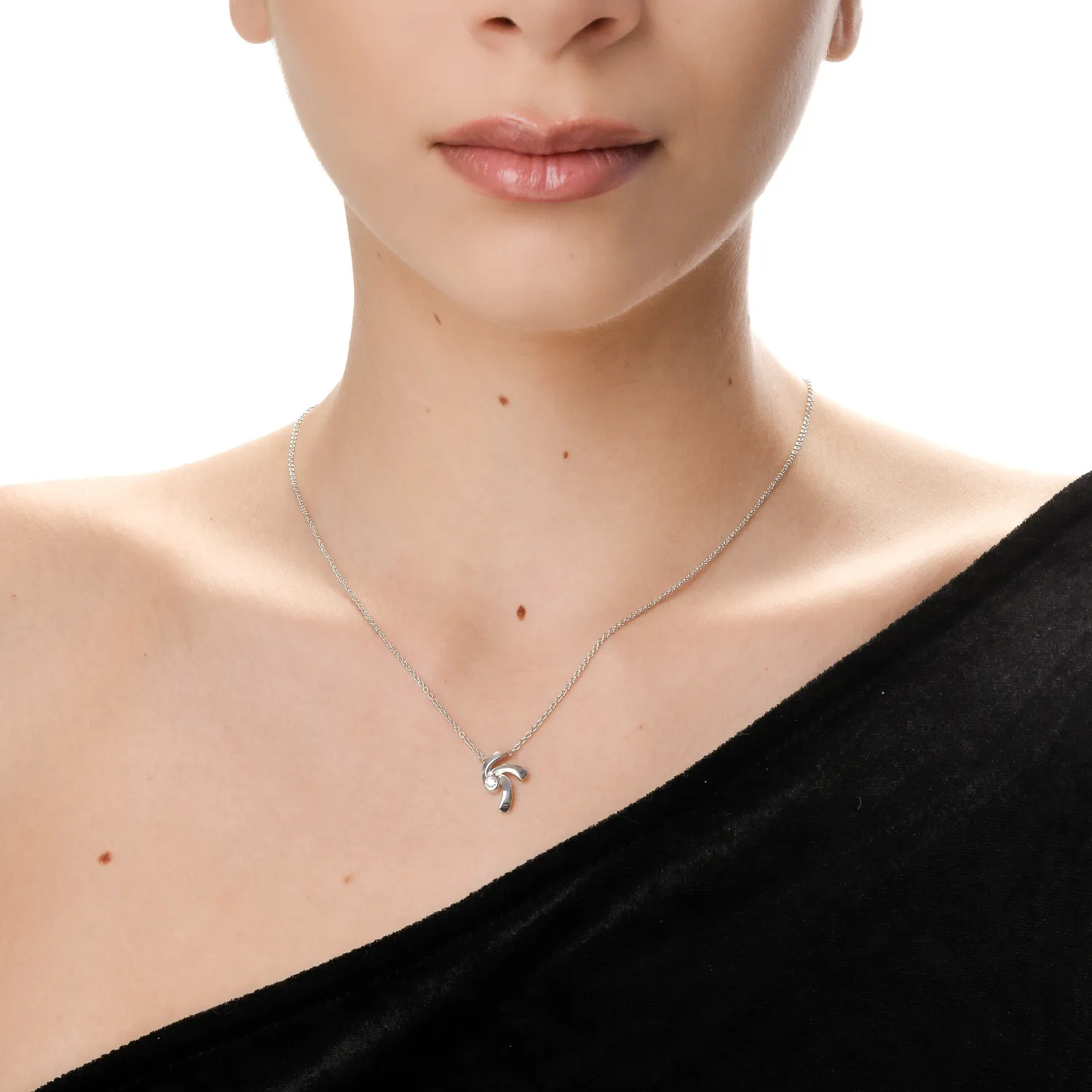 Lant cu pandantiv DAAR in miscare din argint cu diamante de 0.07ct create in laborator