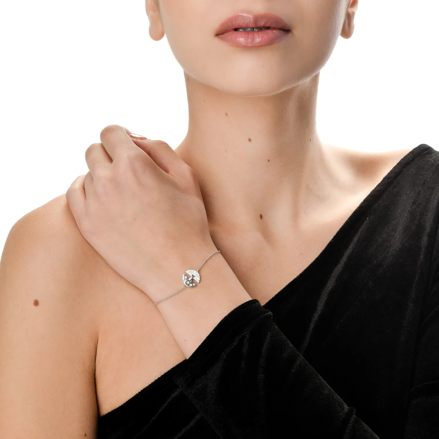 Bratara DAAR in semicerc din argint cu diamante de 0.21ct create in laborator