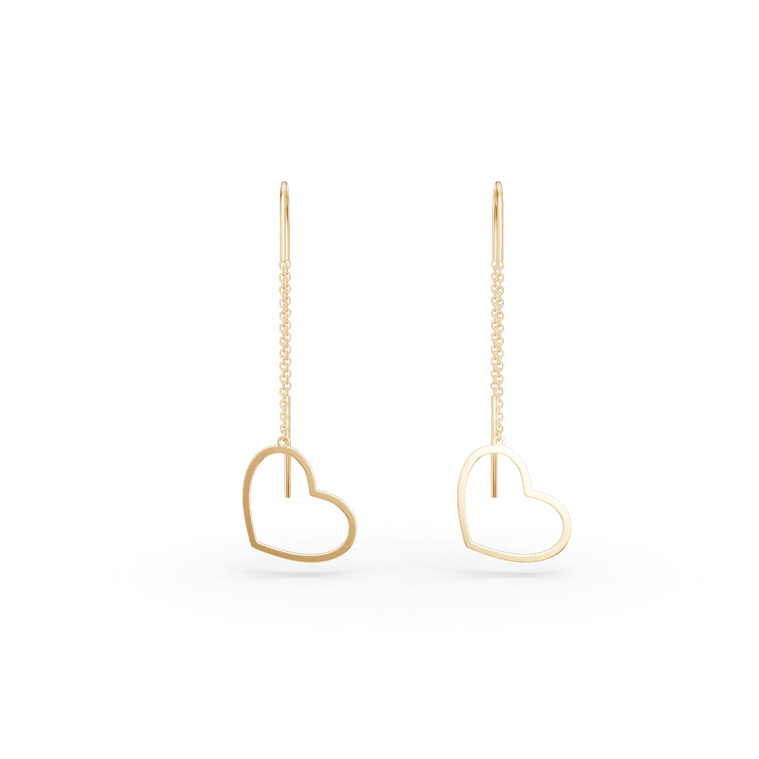 Cercei lungi cu inimioare din aur galben