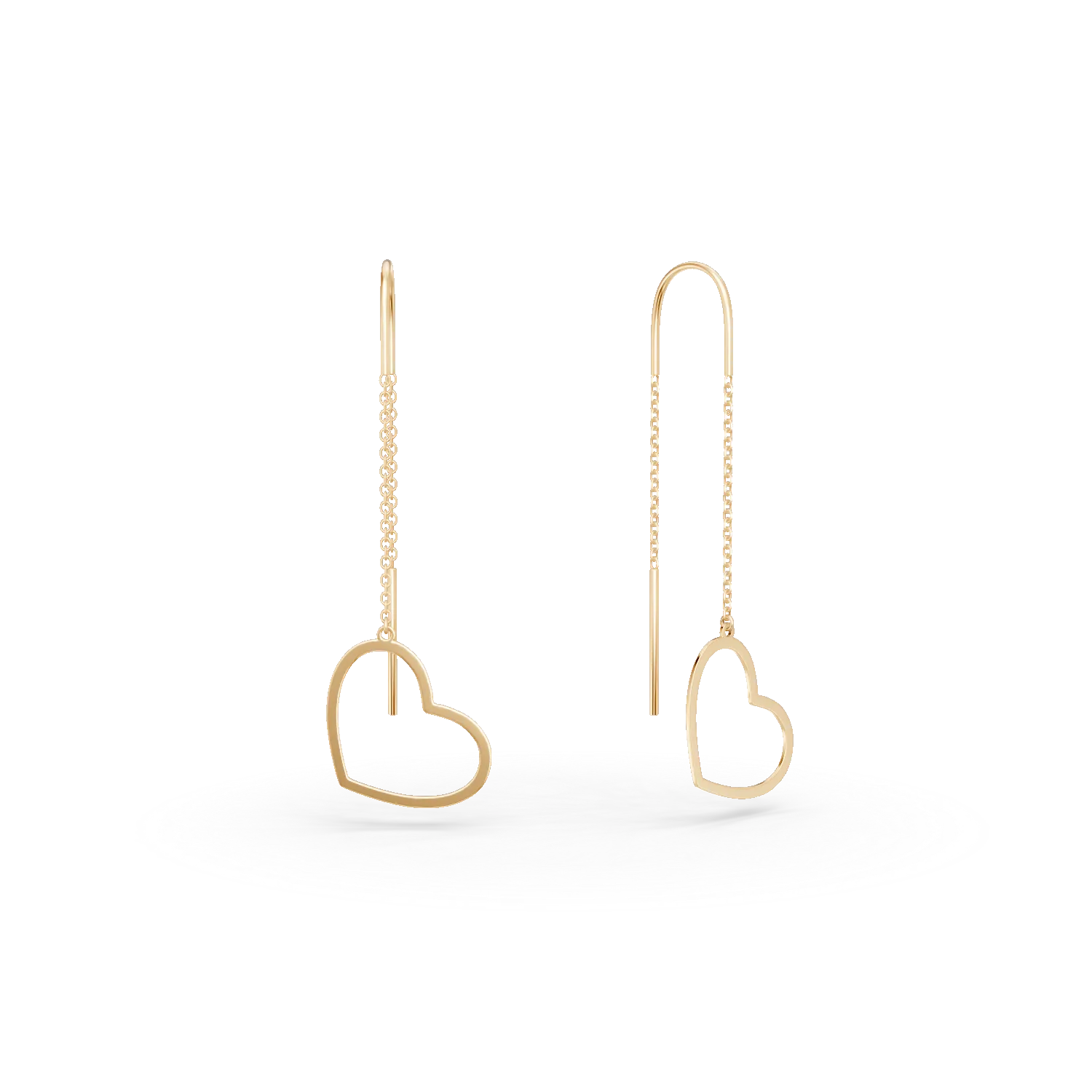 Cercei lungi cu inimioare din aur galben