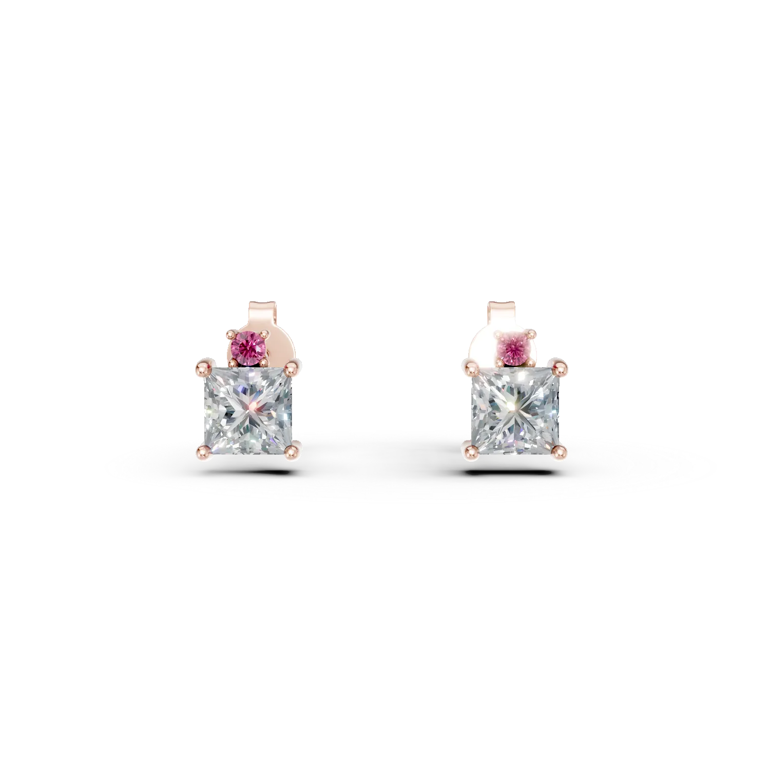 Cercei stud din aur roz cu zirconii albe si roz