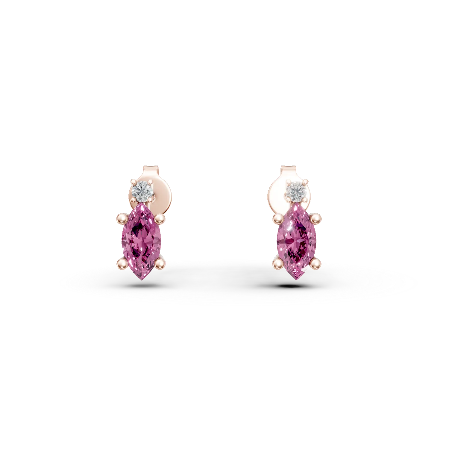 Cercei minimalisti din aur roz cu zirconii albe si roz