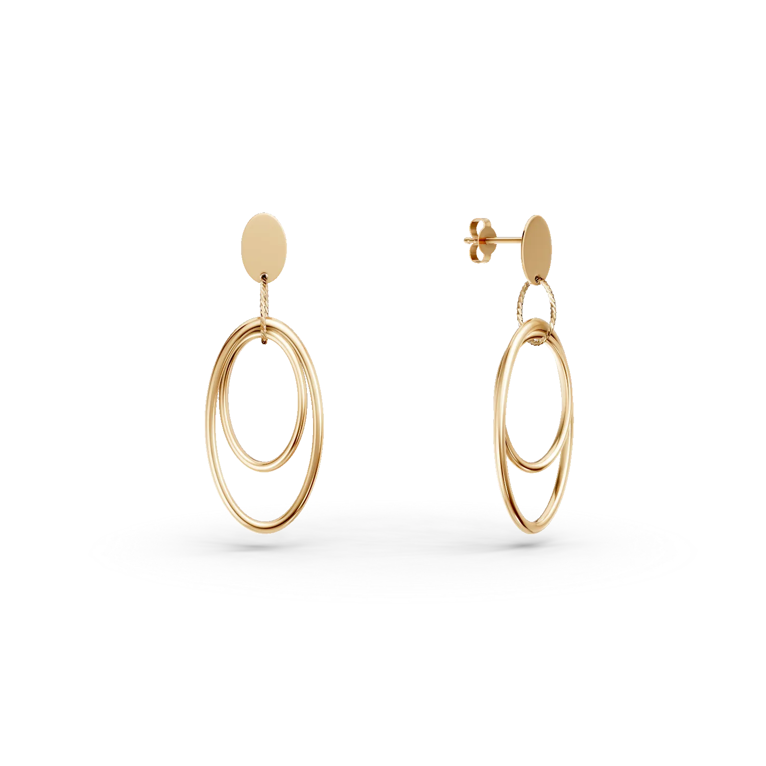 Cercei ovali dubli din aur galben