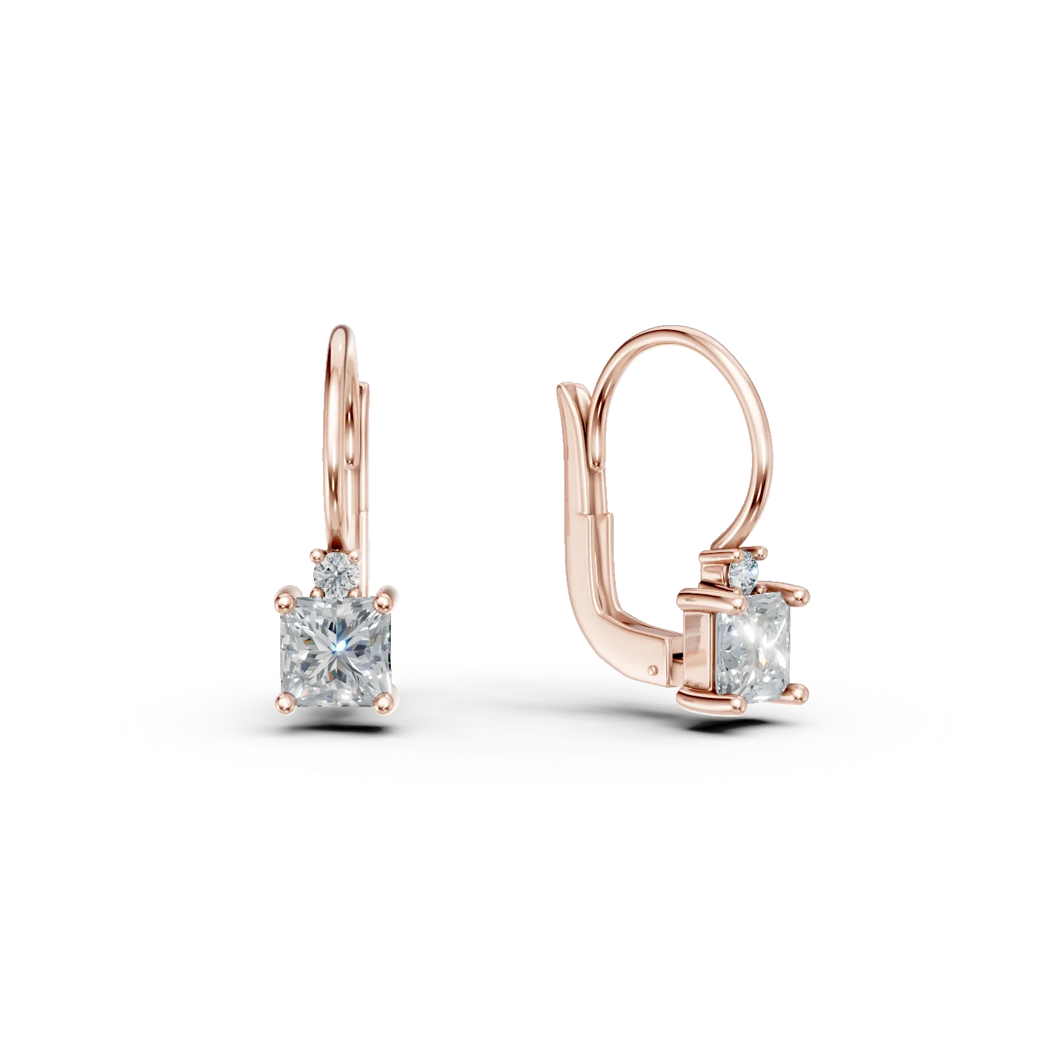 Cercei geometrici din aur roz cu zirconii