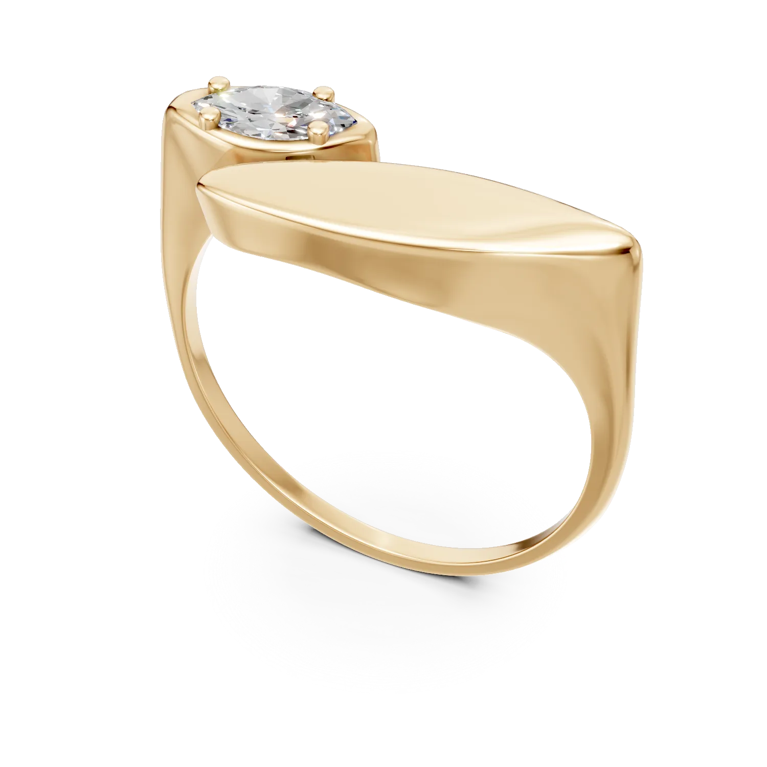 Inel geometric din aur galben cu zirconia