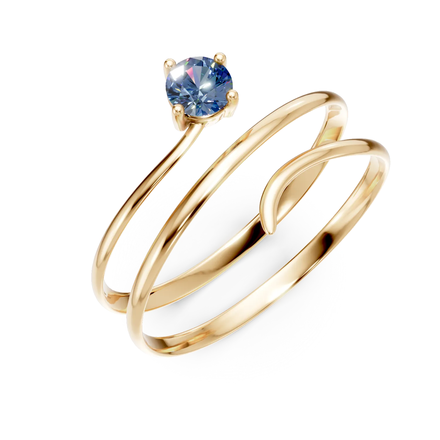 Inel din aur galben cu zirconia albastra