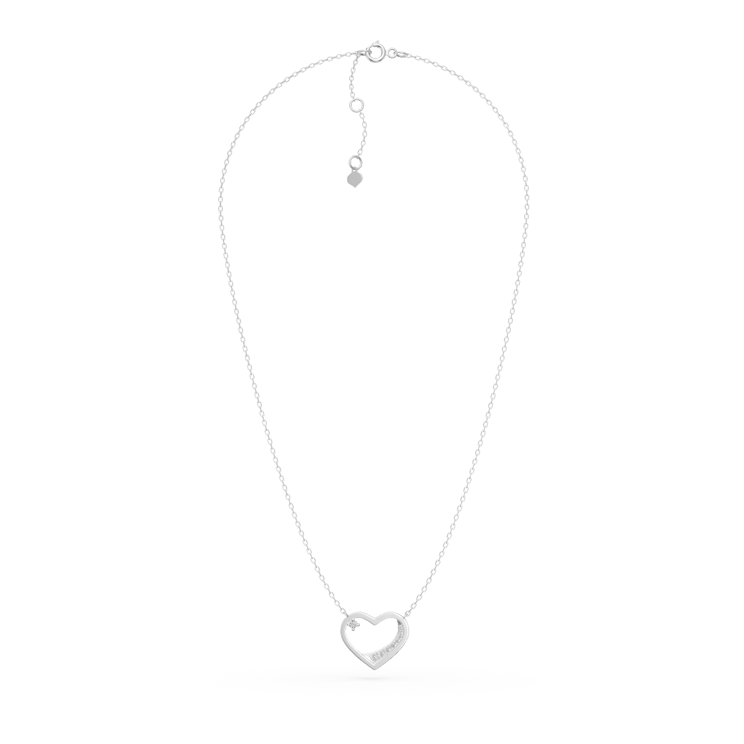 Lant cu pandantiv inima din aur alb cu diamante de 0.07ct create in laborator
