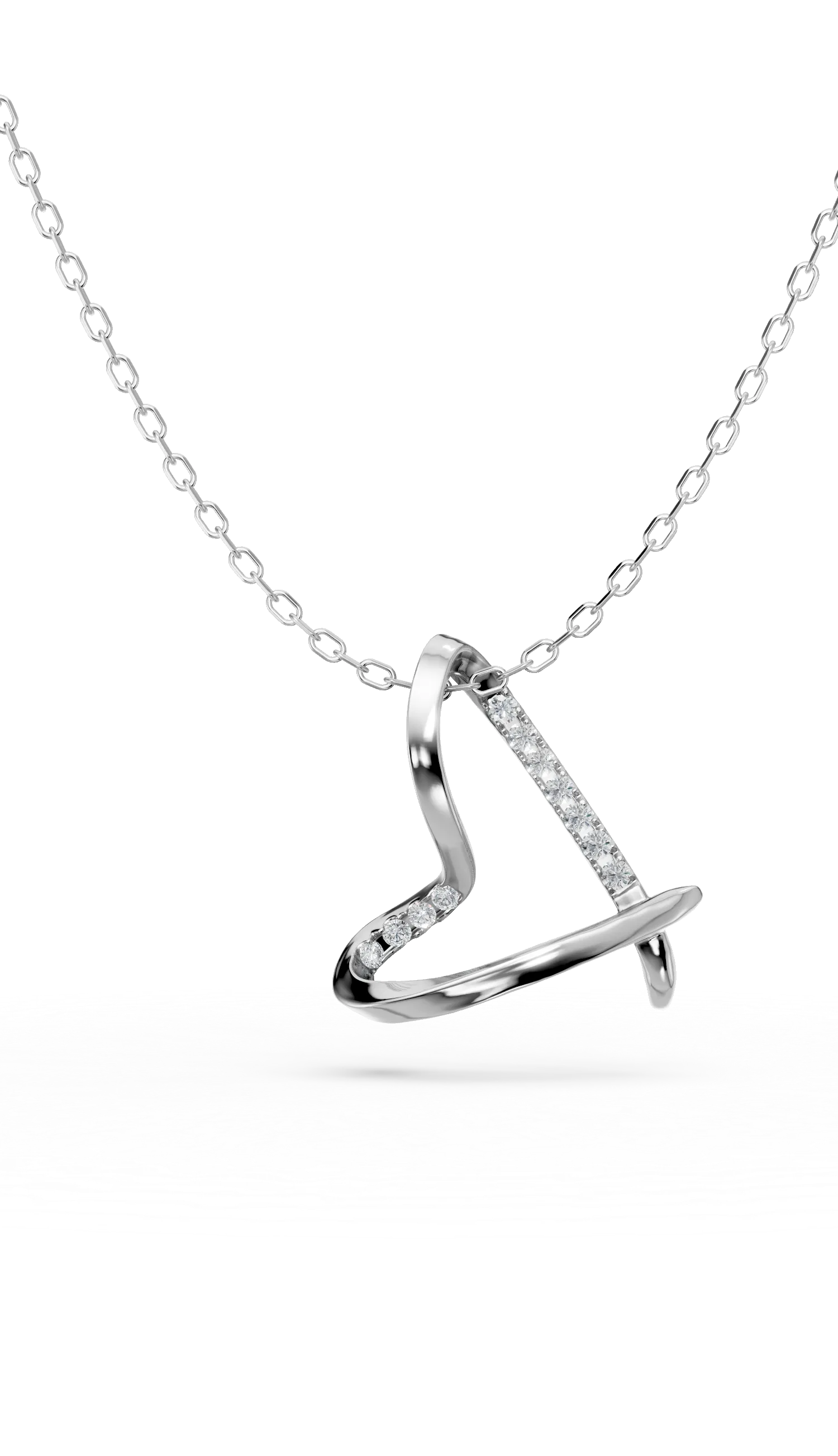 Lant cu pandantiv inima stilizata din aur alb cu diamante de 0.05ct create in laborator