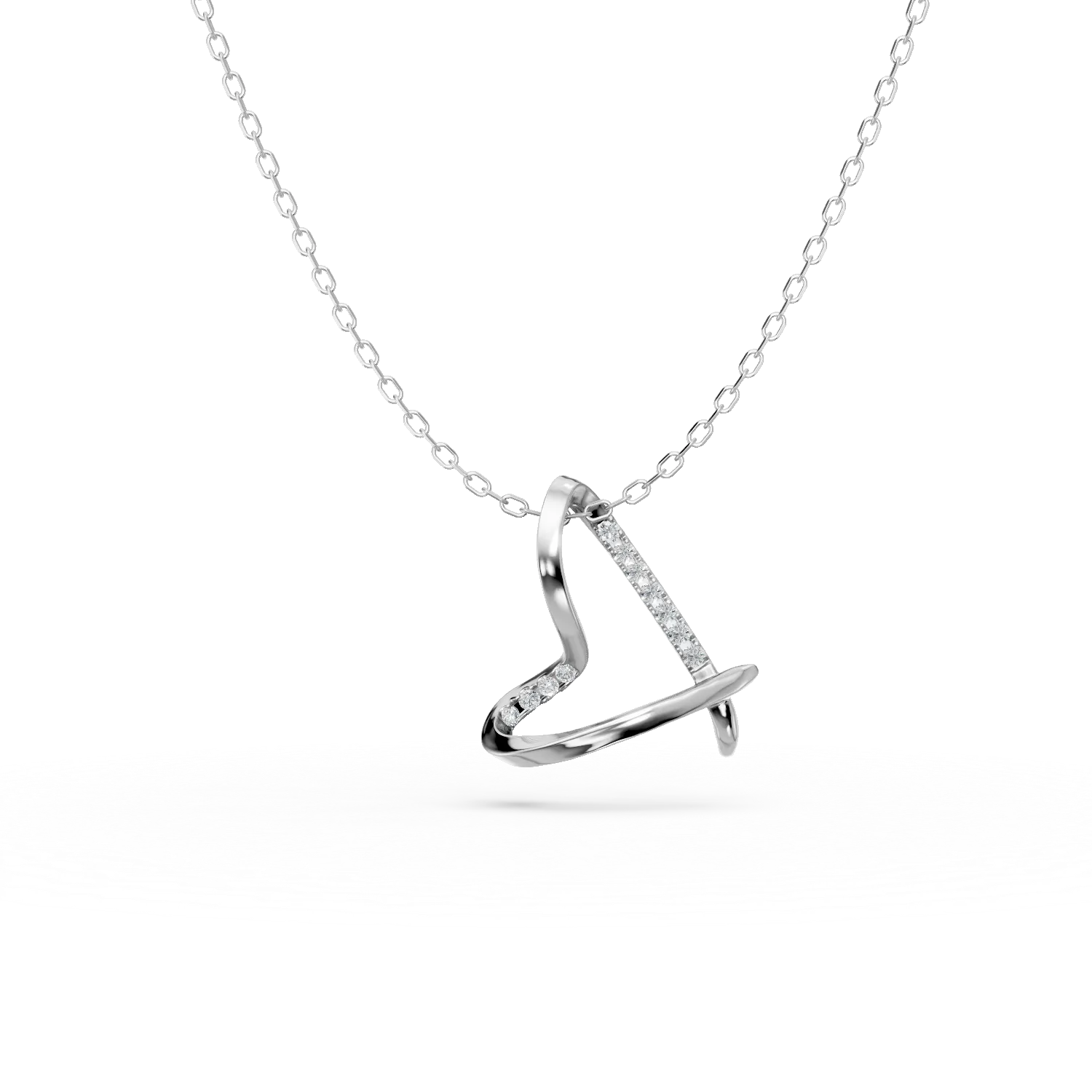 Lant cu pandantiv inima stilizata din aur alb cu diamante de 0.04ct create in laborator