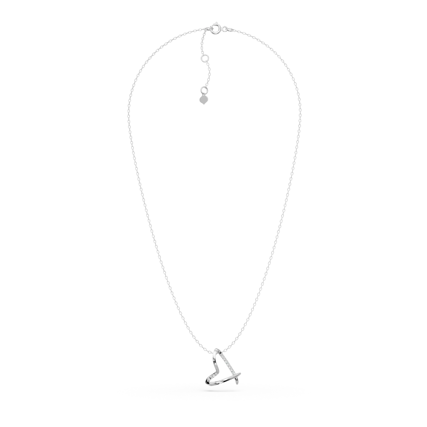 Lant cu pandantiv inima stilizata din aur alb cu diamante de 0.04ct create in laborator