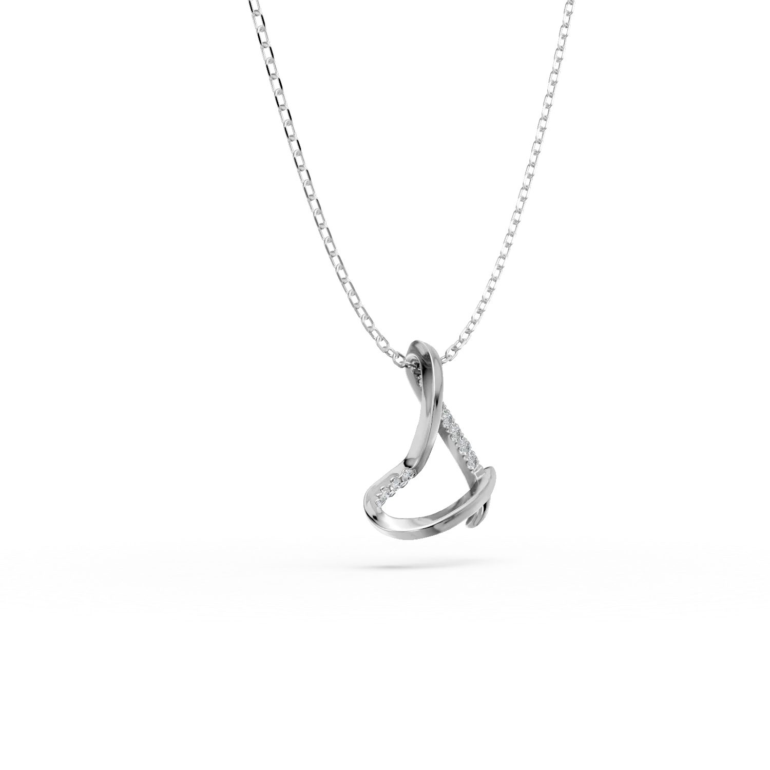 Lant cu pandantiv inima stilizata din aur alb cu diamante de 0.04ct create in laborator