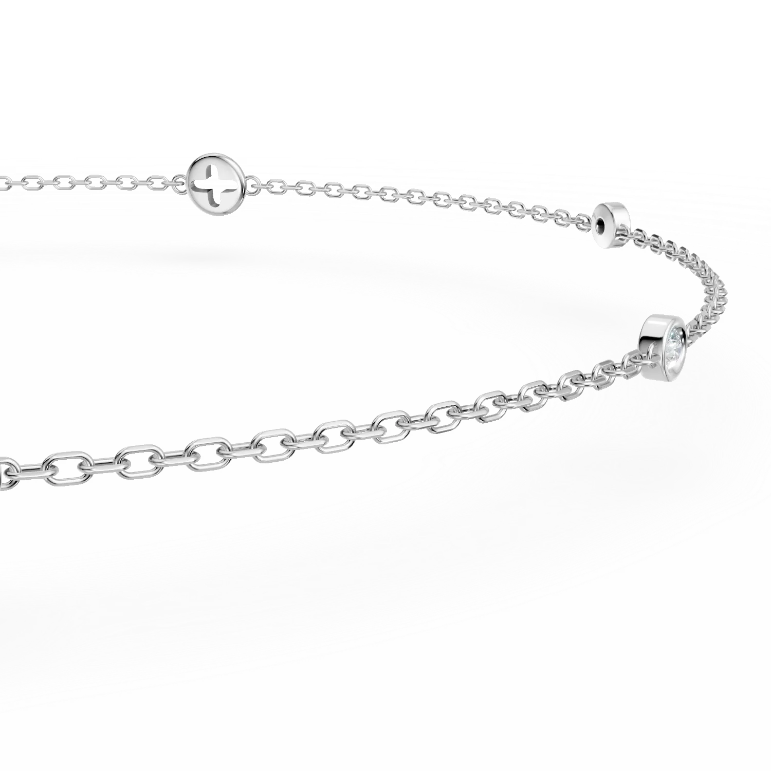 Bratara cu pandantive din aur alb cu diamante de 0.04ct create in laborator