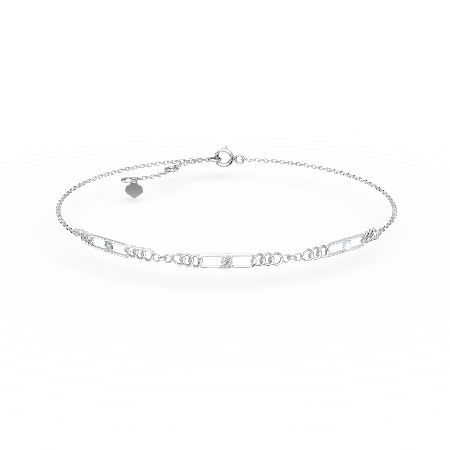 Bratara cu zale din aur alb cu diamante de 0.1ct create in laborator