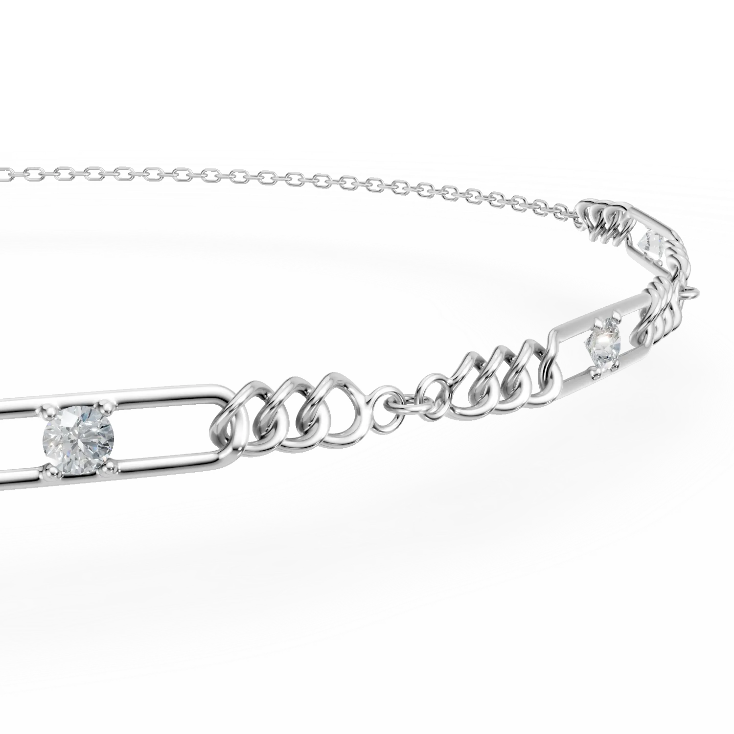 Bratara cu zale din aur alb cu diamante de 0.1ct create in laborator
