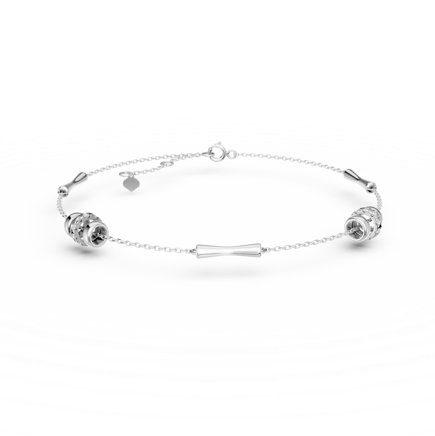 Bratara cu pandantive din aur alb cu diamante de 0.1ct create in laborator