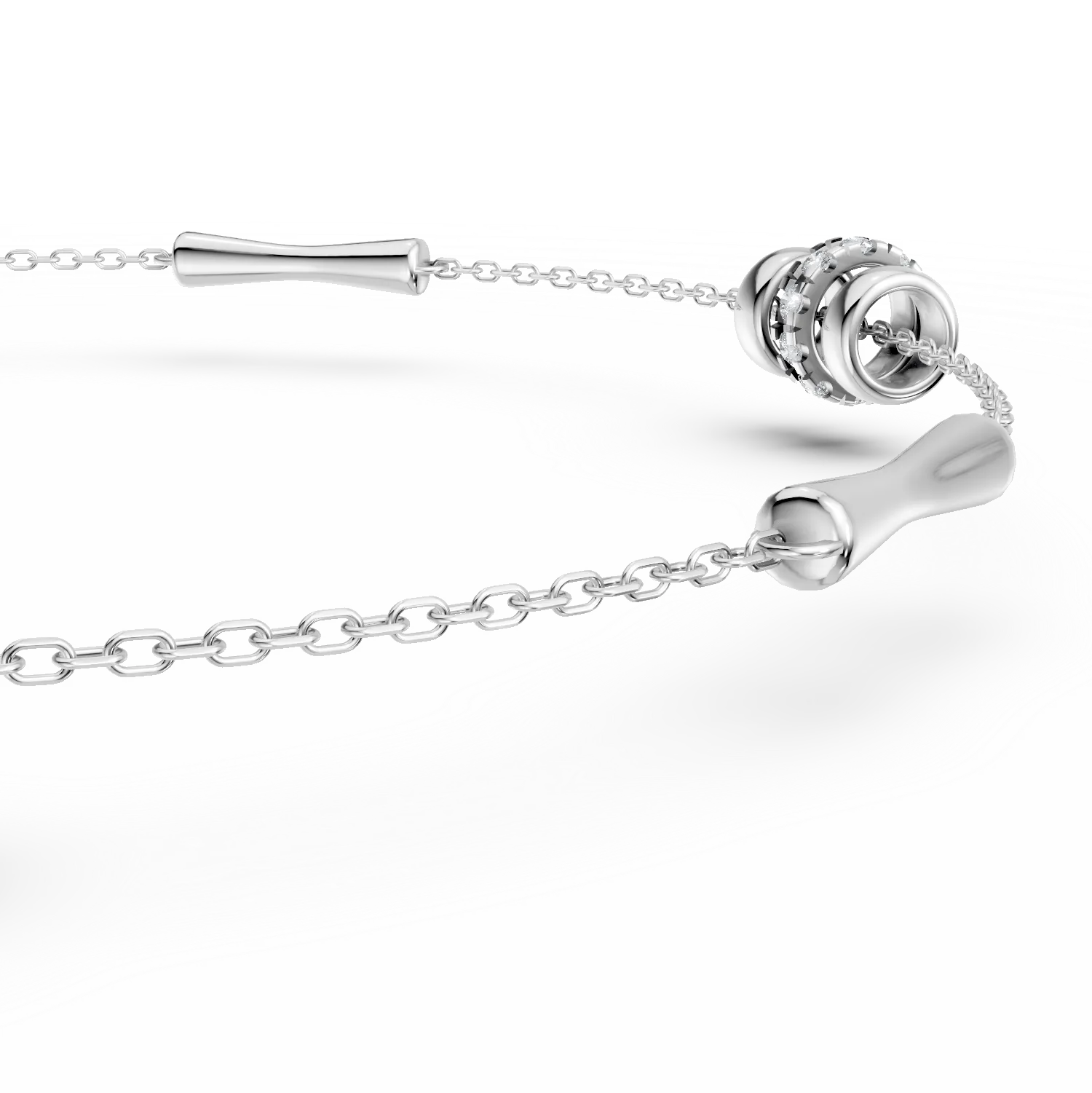Bratara cu pandantive din aur alb cu diamante de 0.1ct create in laborator