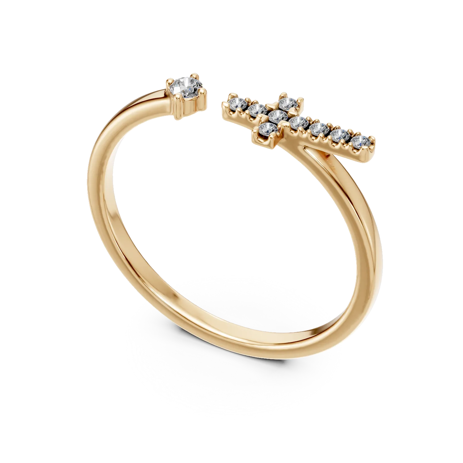 Inel deschis cruciulita din aur galben cu diamante de 0.07ct create in laborator