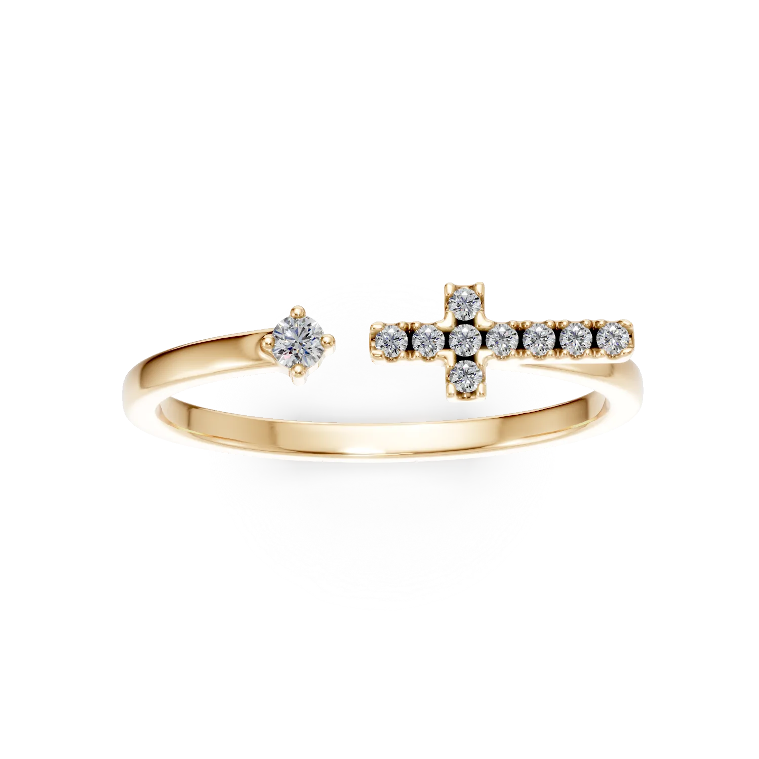 Inel deschis cruciulita din aur galben cu diamante de 0.07ct create in laborator