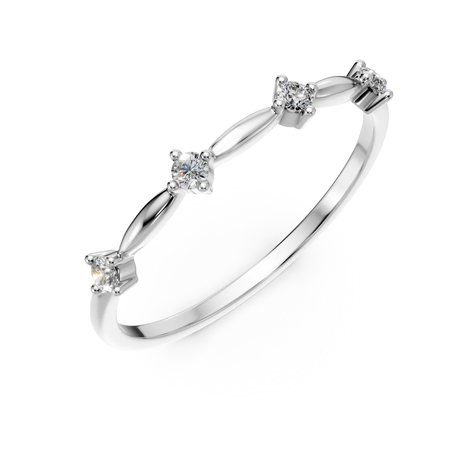 Inel minimalist din aur alb cu diamante de 0.03ct create in laborator