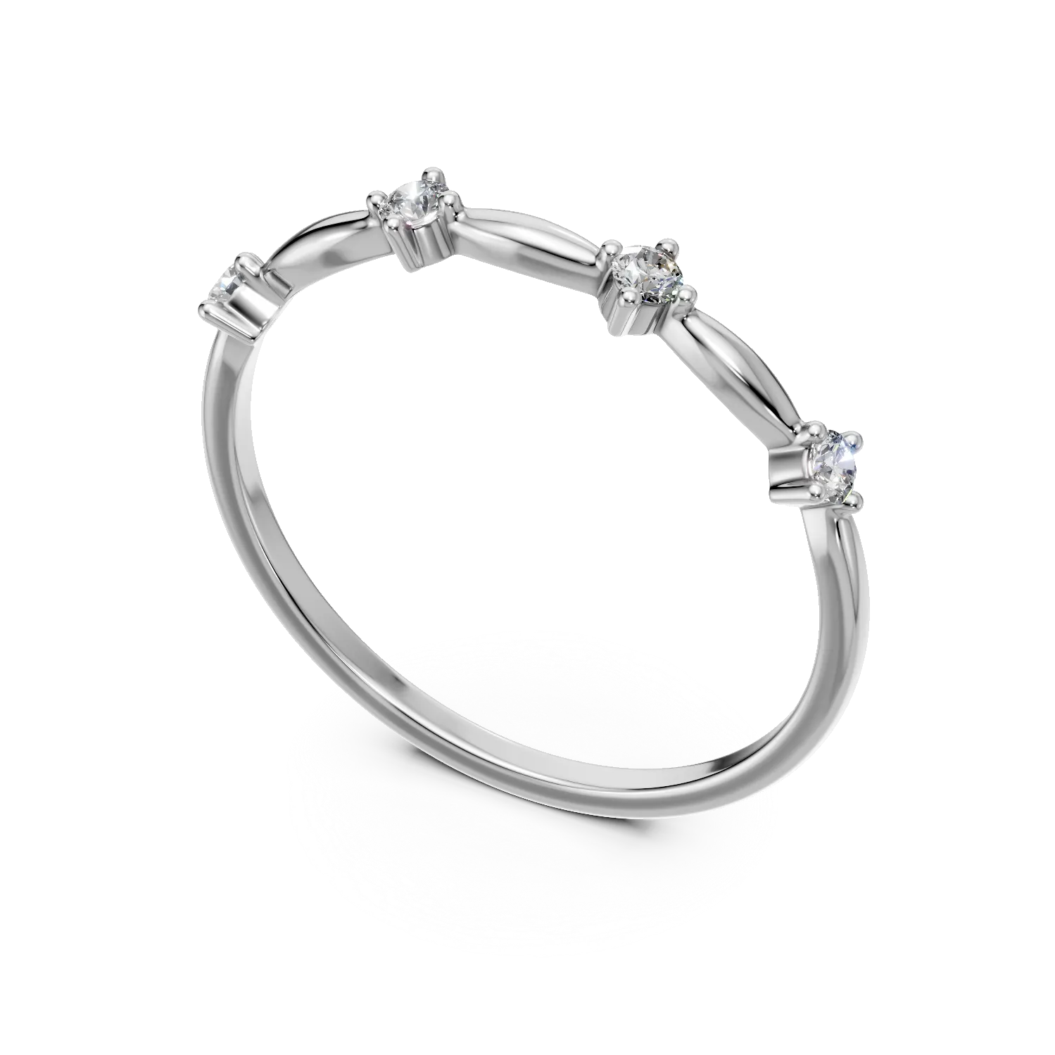 Inel minimalist din aur alb cu diamante de 0.03ct create in laborator