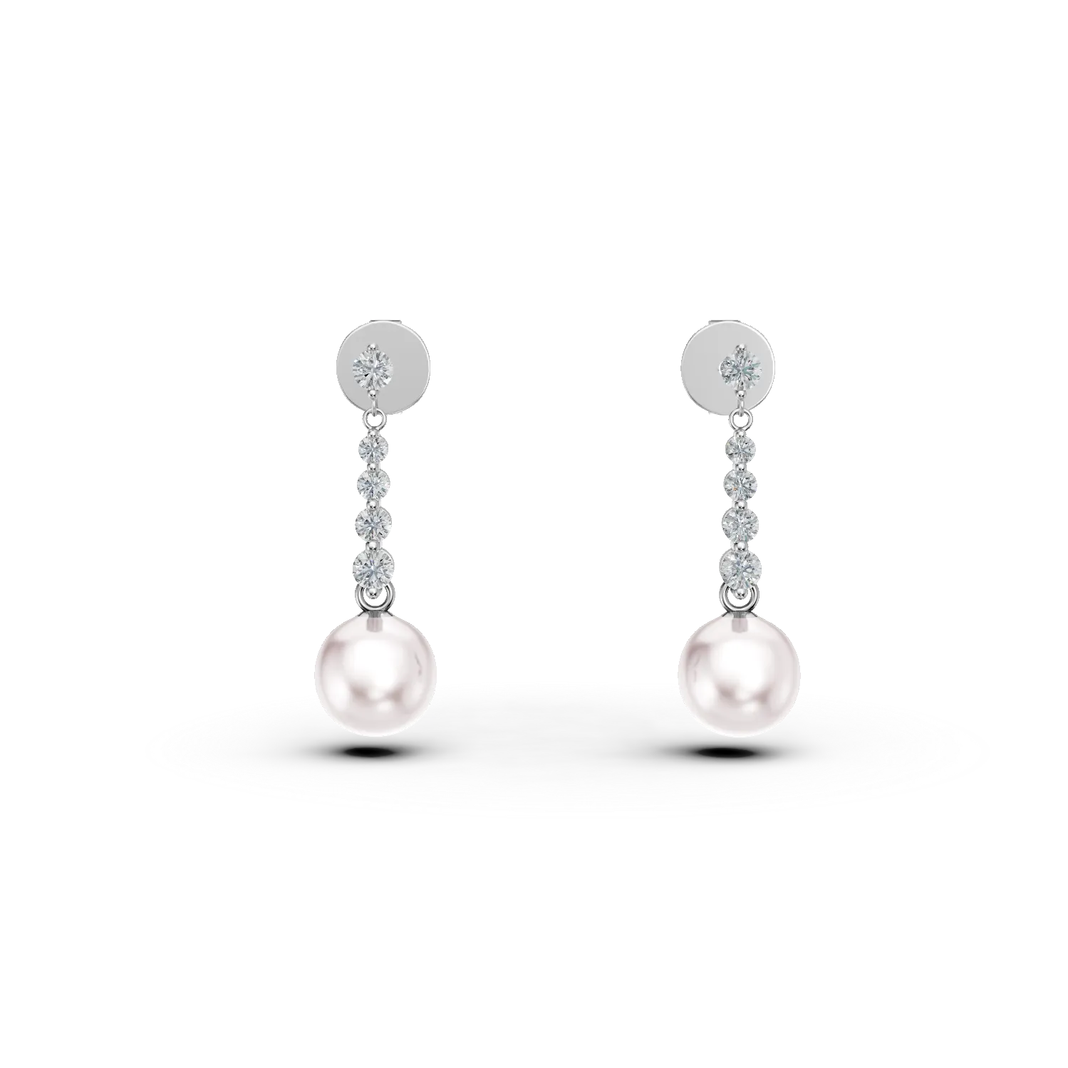 Cercei stud din aur alb cu perle de cultura de 7.6ct si diamante de 0.5ct create in laborator